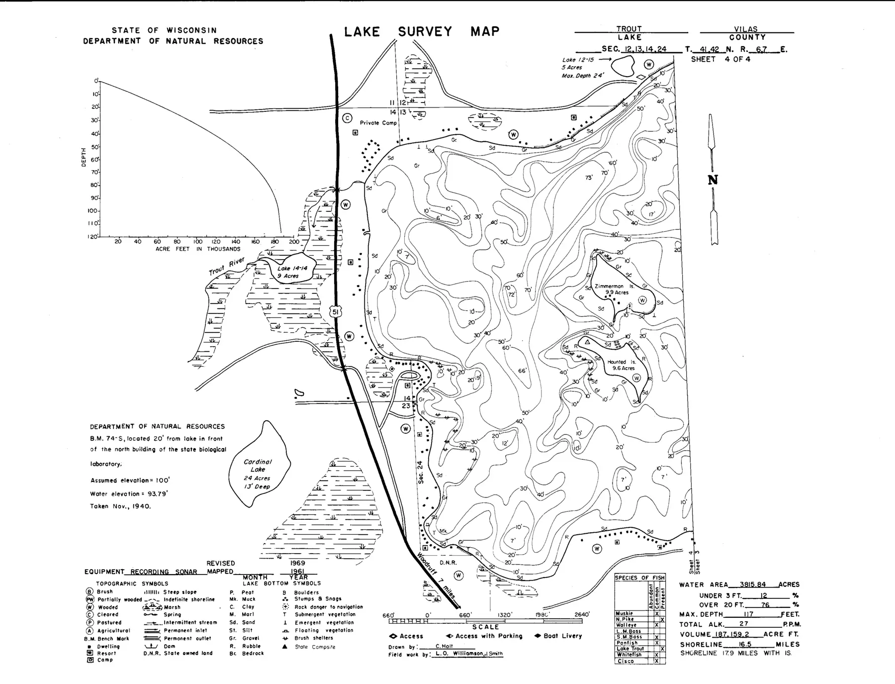 DNR survey map of Trout Lake, sheet 4 of 4. Tap to zoom.