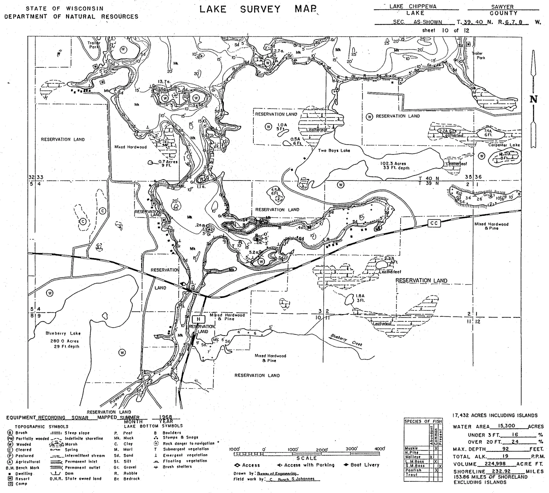 DNR survey map of Lake Chippewa, sheet 10 of 12. Tap to zoom.
