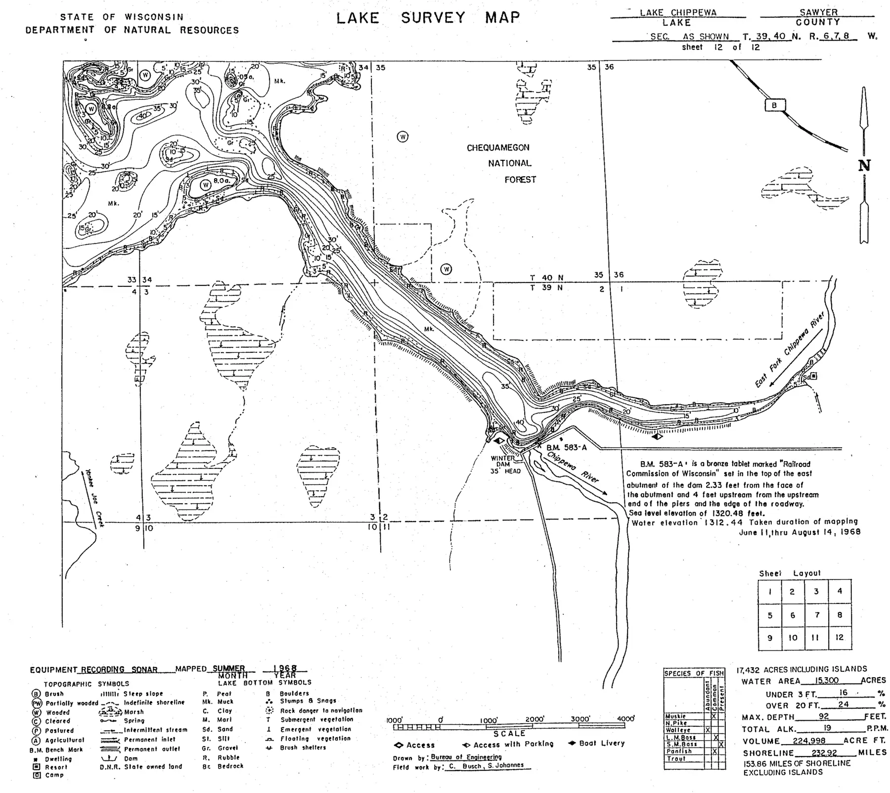 DNR survey map of Lake Chippewa, sheet 12 of 12. Tap to zoom.