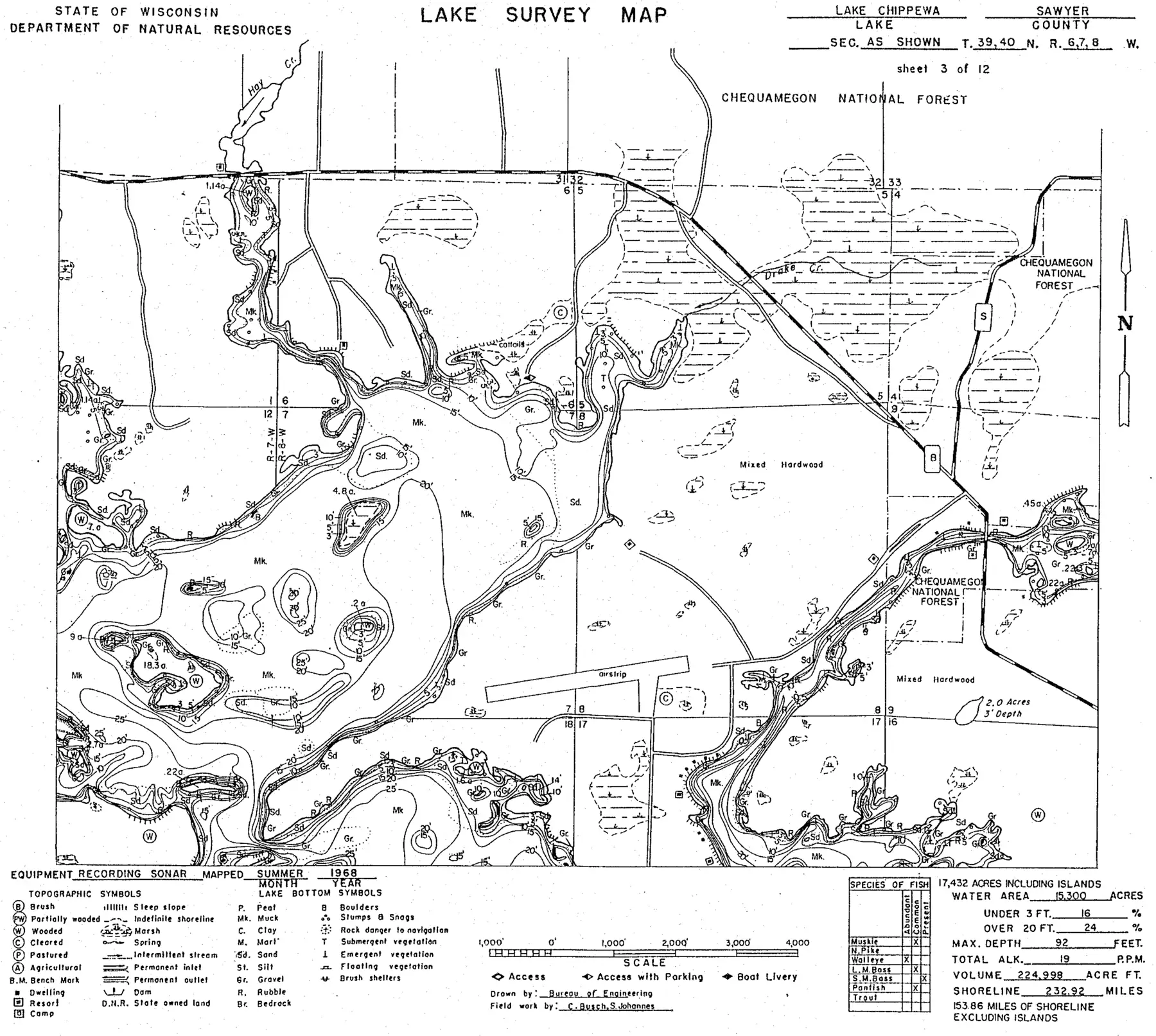 DNR survey map of Lake Chippewa, sheet 3 of 12. Tap to zoom.