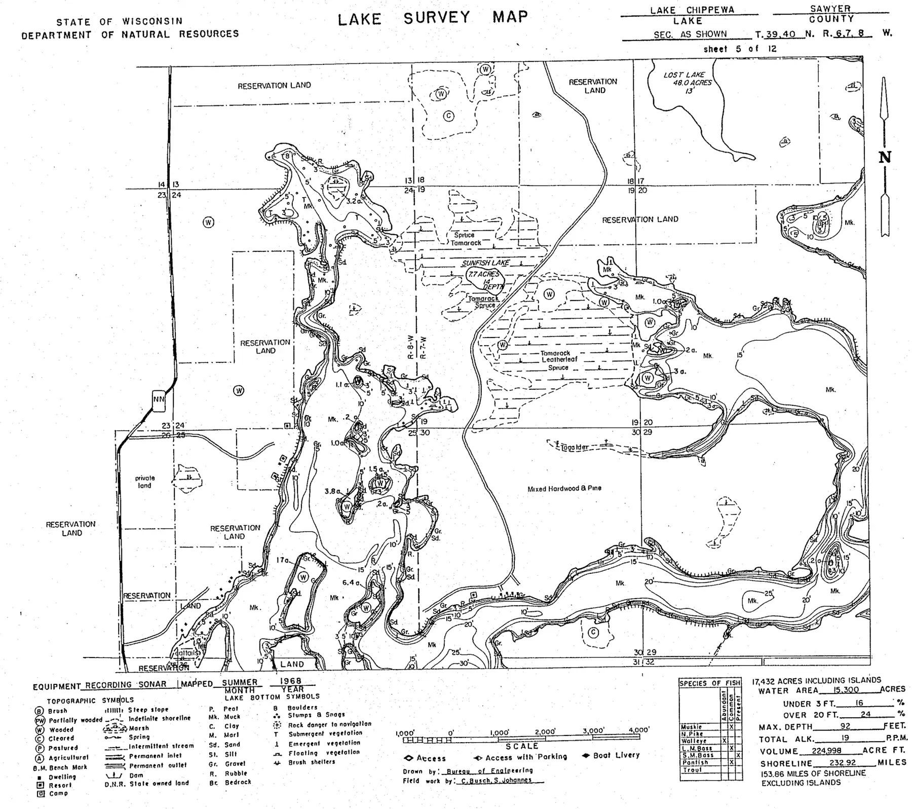 DNR survey map of Lake Chippewa, sheet 5 of 12. Tap to zoom.