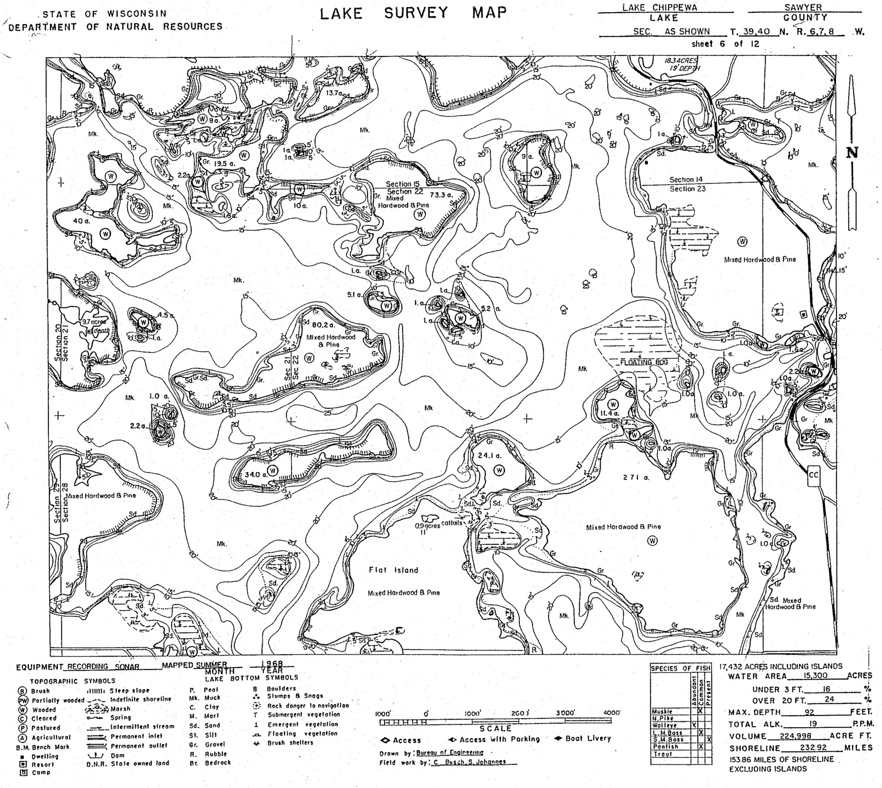 DNR survey map of Lake Chippewa, sheet 6 of 12. Tap to zoom.