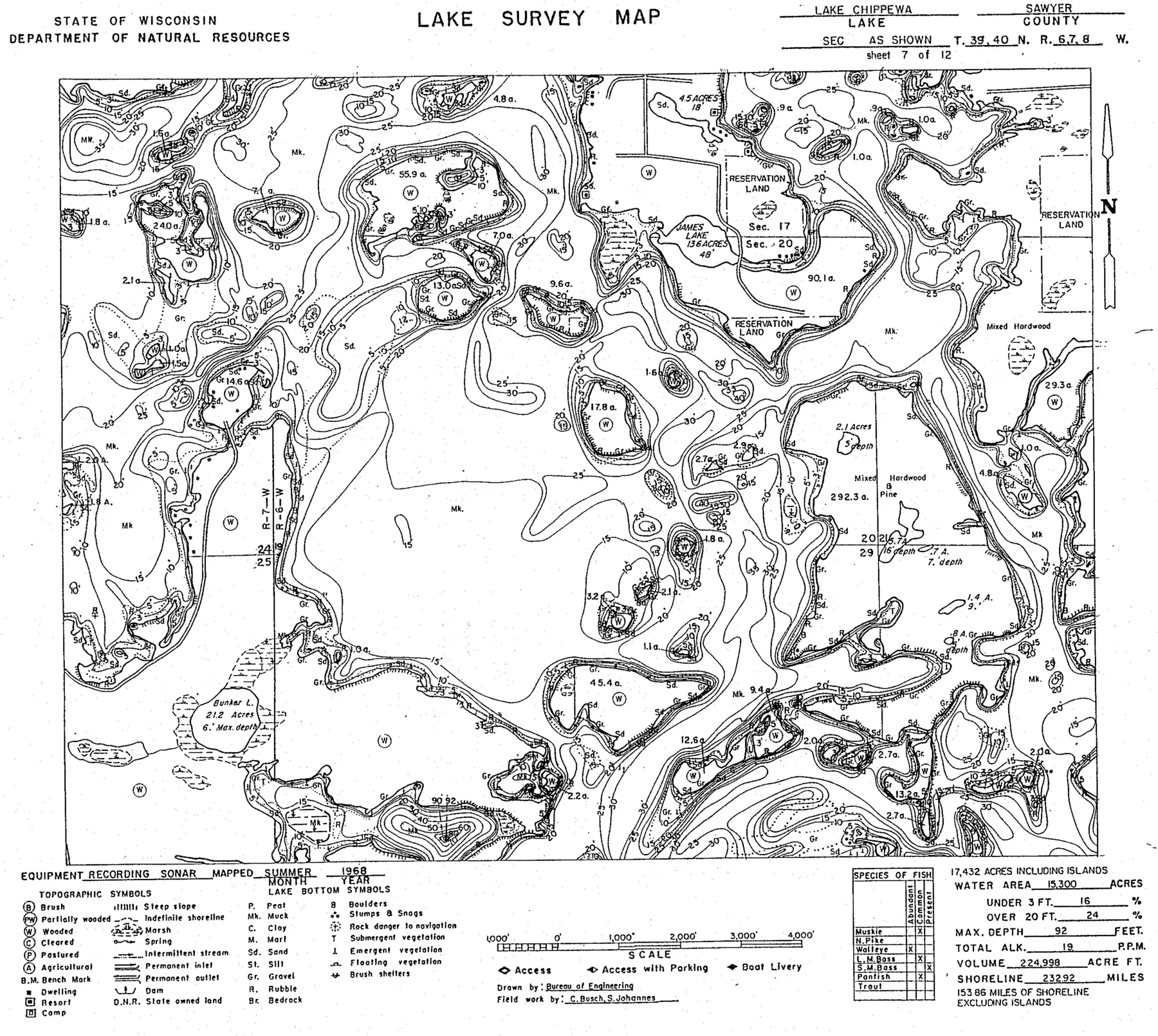 DNR survey map of Lake Chippewa, sheet 7 of 12. Tap to zoom.