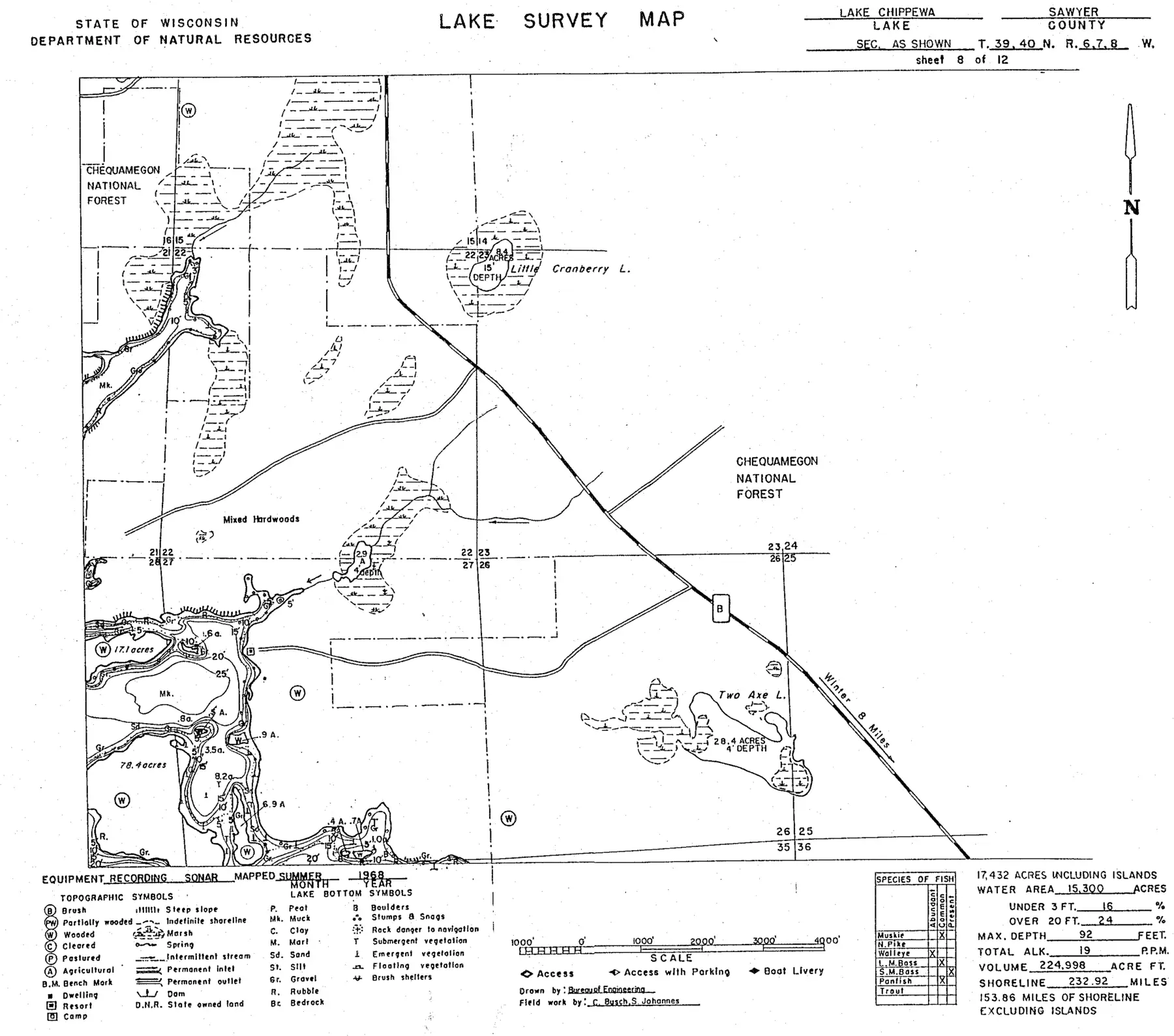 DNR survey map of Lake Chippewa, sheet 8 of 12. Tap to zoom.