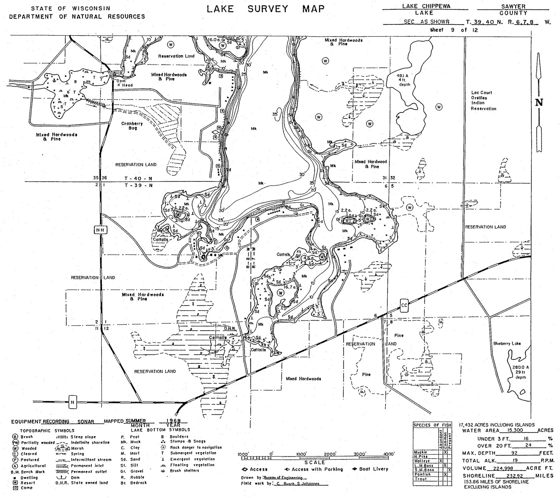 DNR survey map of Lake Chippewa, sheet 9 of 12. Tap to zoom.