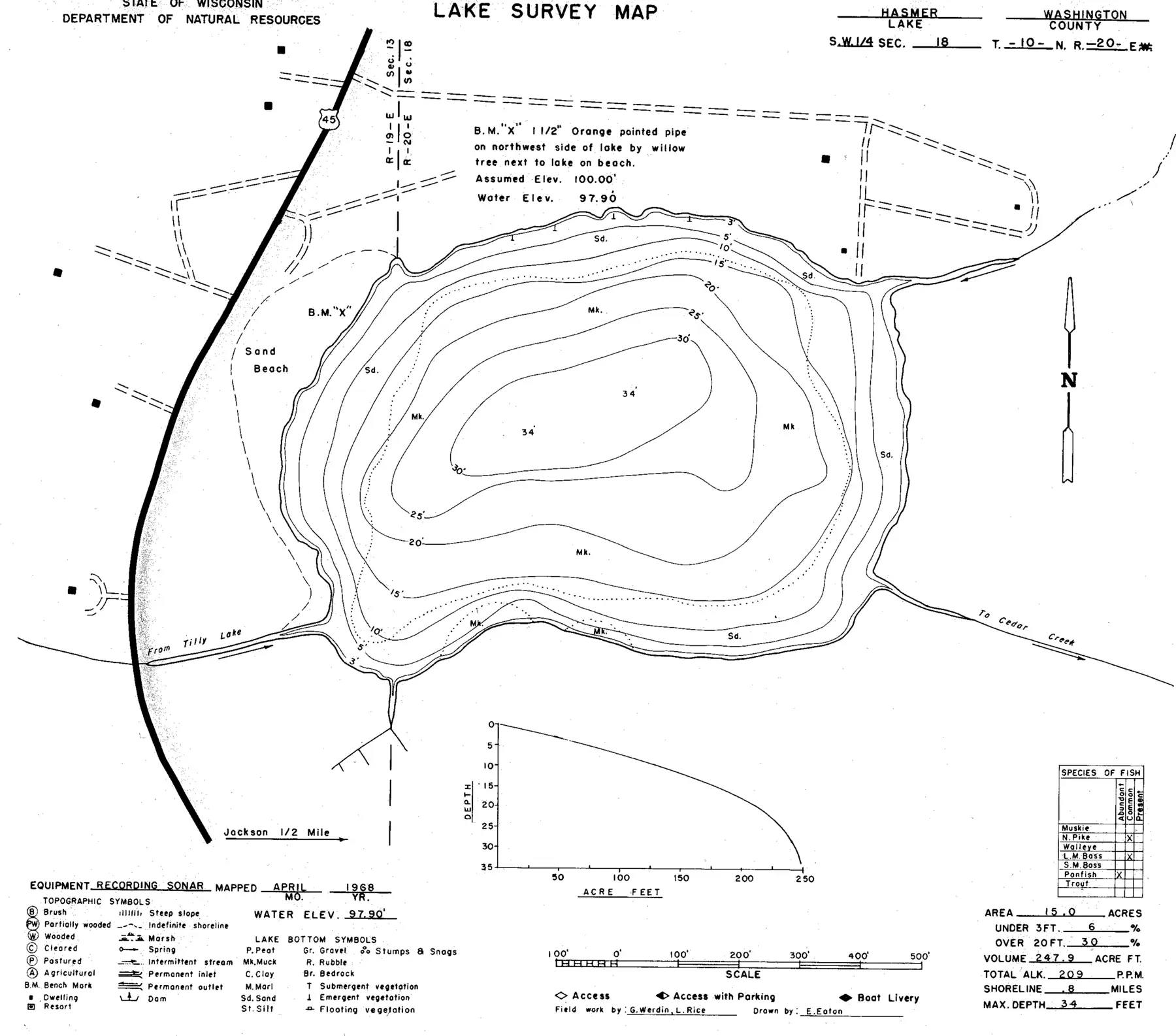 DNR survey map of Hasmer Lake