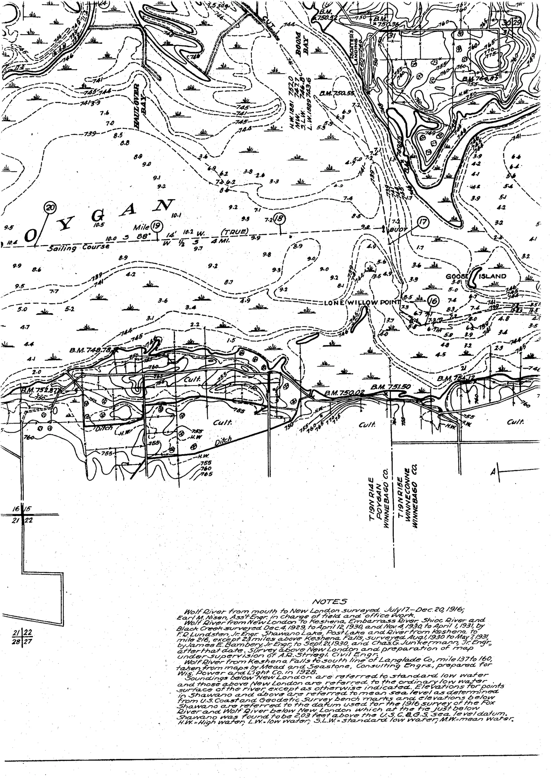 DNR survey map of Lake Winneconne, sheet 2 of 3, with depths in feet. Tap to zoom.