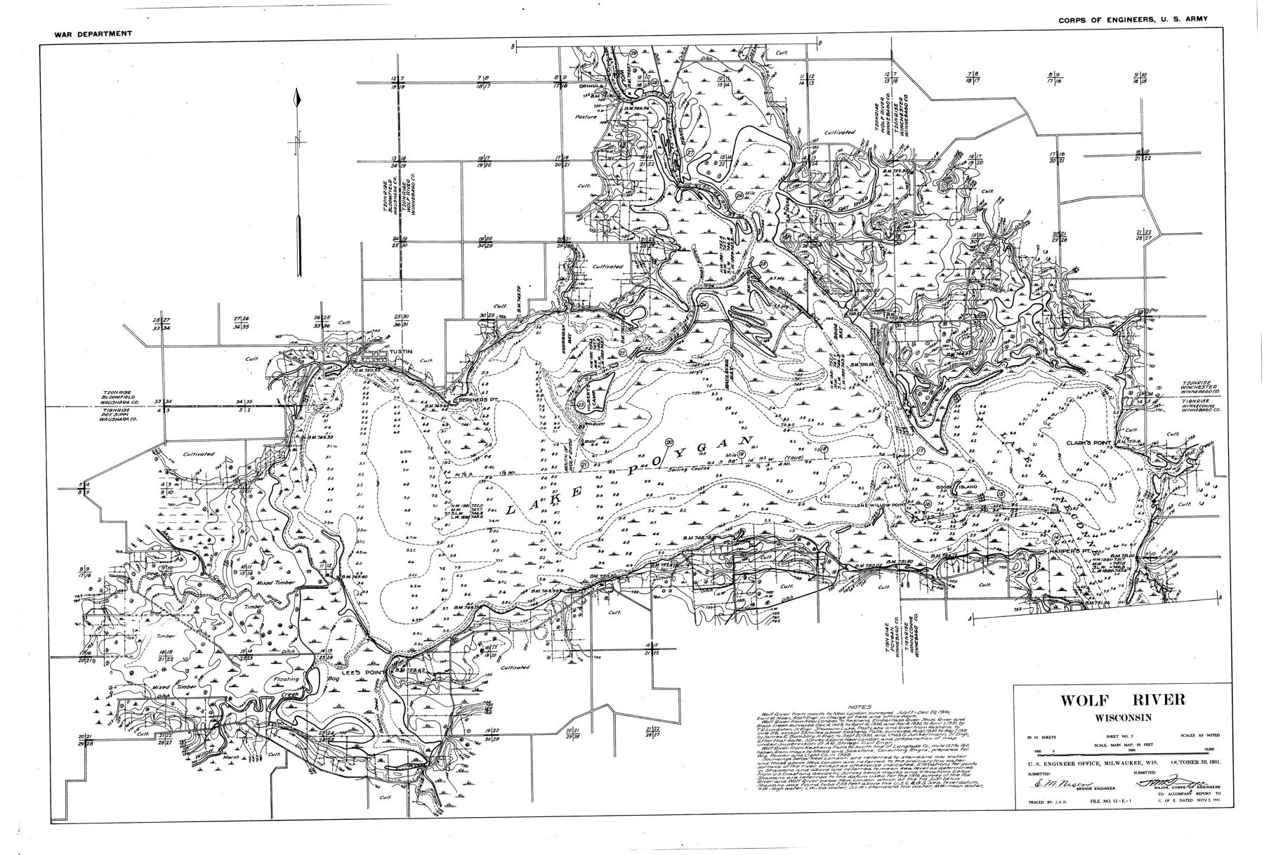 DNR survey map of Lake Poygan, with depths in feet. Tap to zoom.