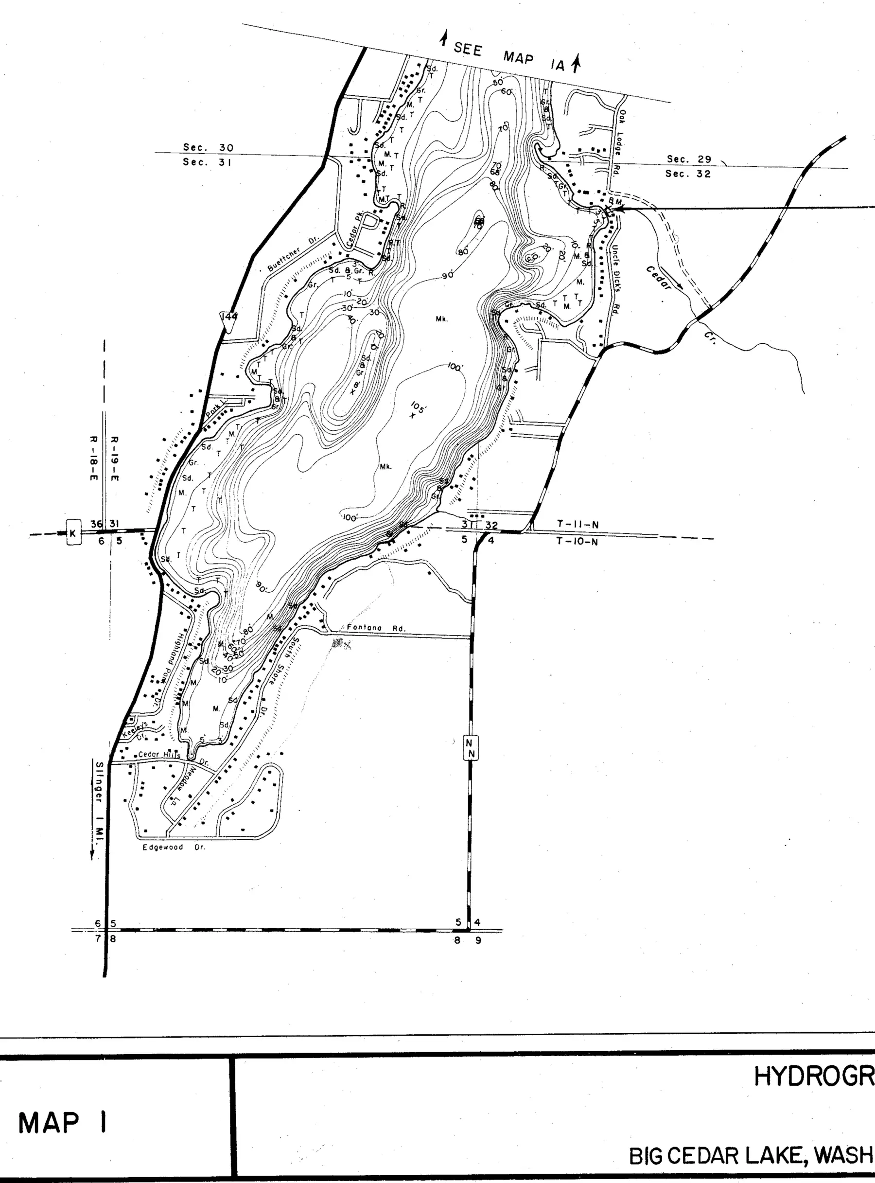 DNR survey map of Cedar Lake, sheet 2 of 3, with depths in feet. Tap to zoom.