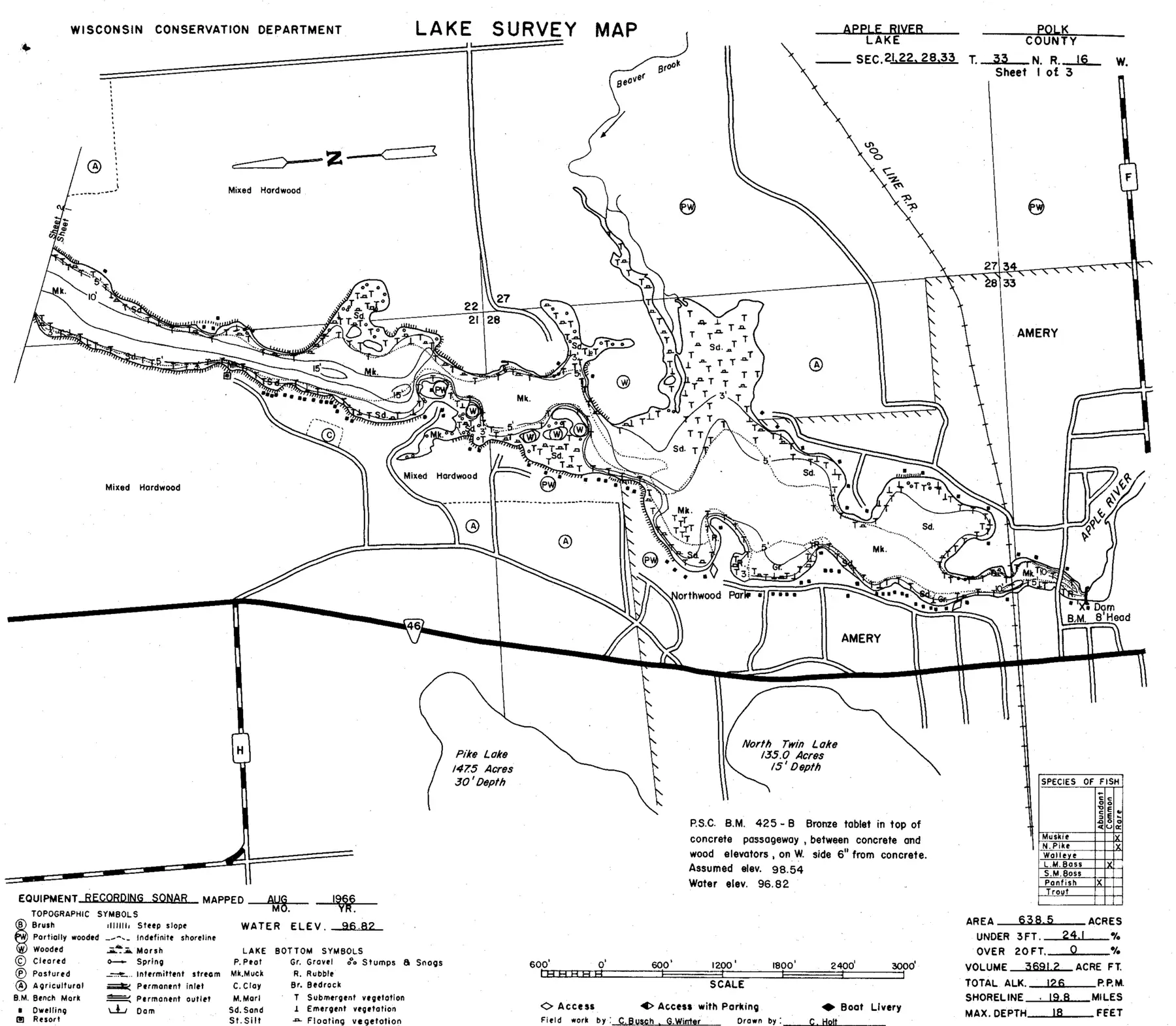 DNR survey map of Apple River Flowage