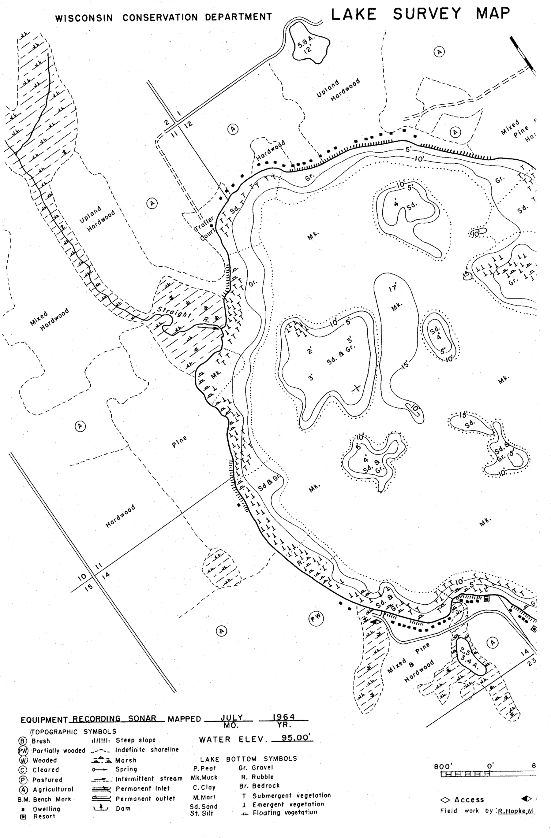 DNR survey map of Big Round Lake, sheet 2 of 2, with depths in feet. Tap to zoom.