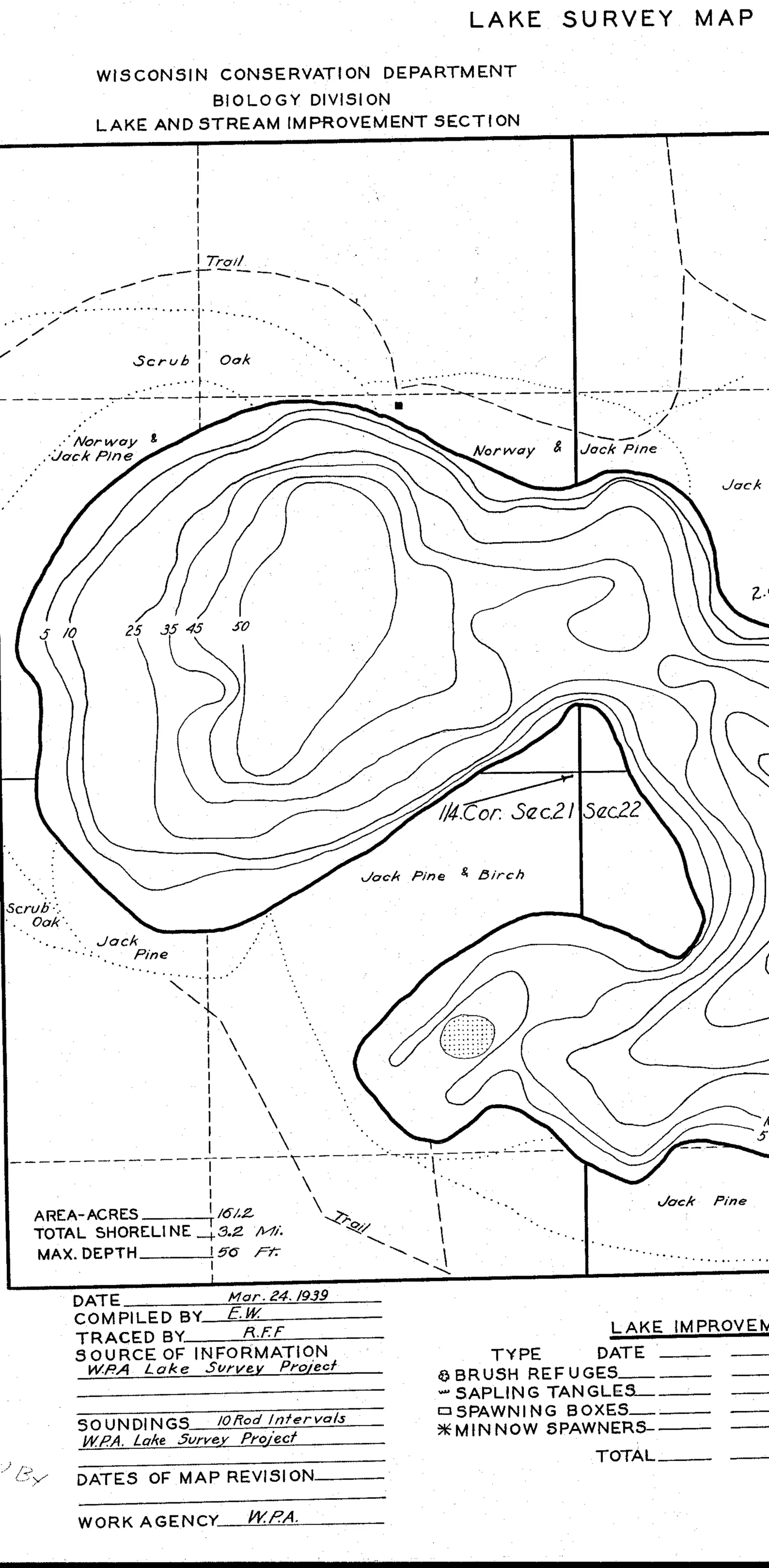 DNR survey map of Leader Lake, sheet 3 of 3. Tap to zoom.