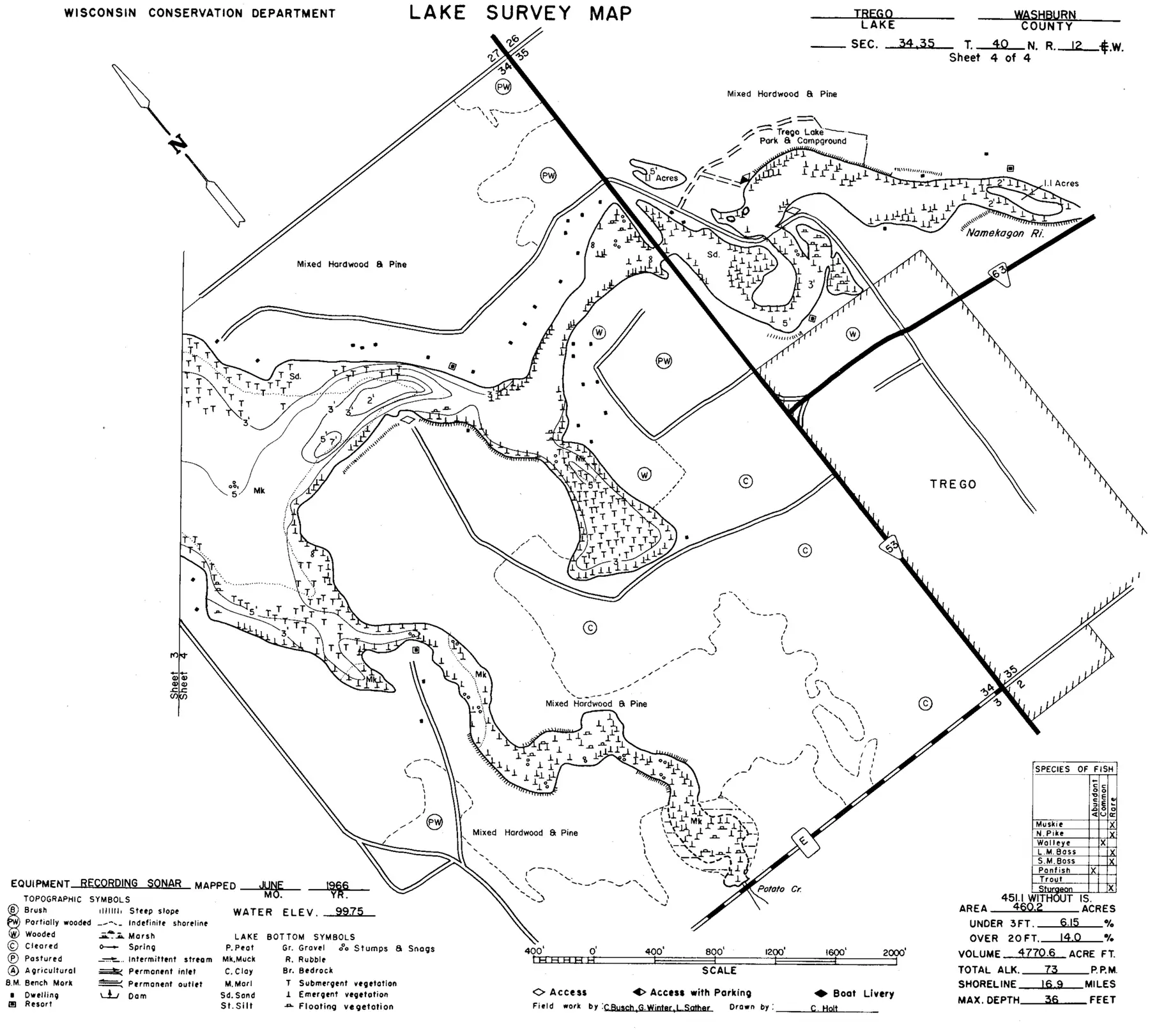 DNR survey map of Trego Lake, sheet 4 of 4. Tap to zoom.