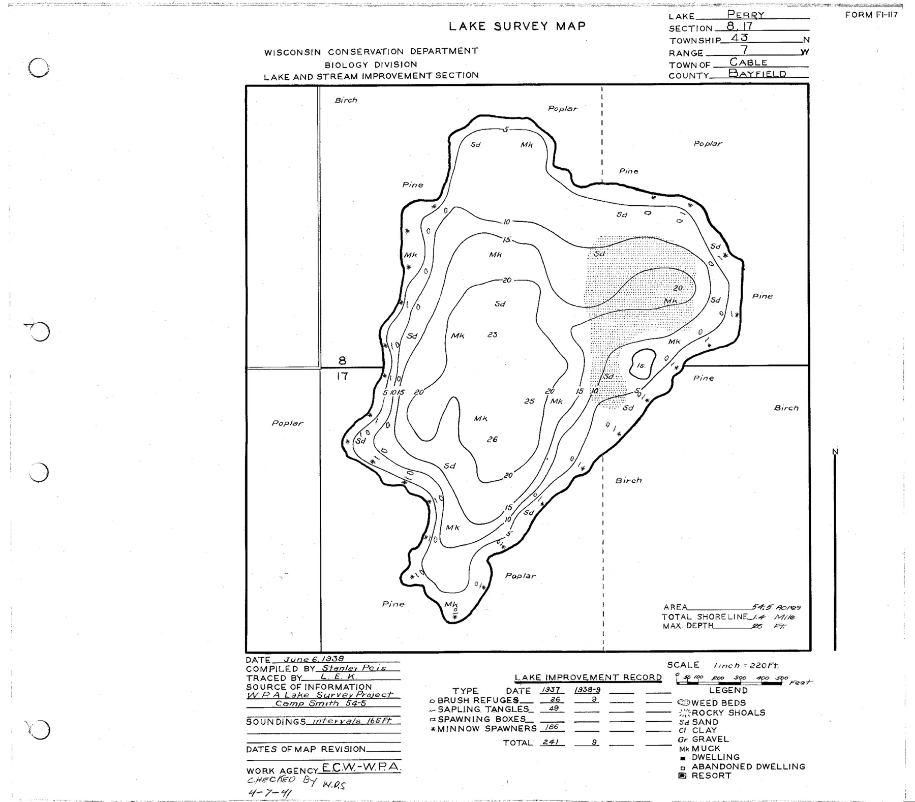 DNR survey map of Perry Lake