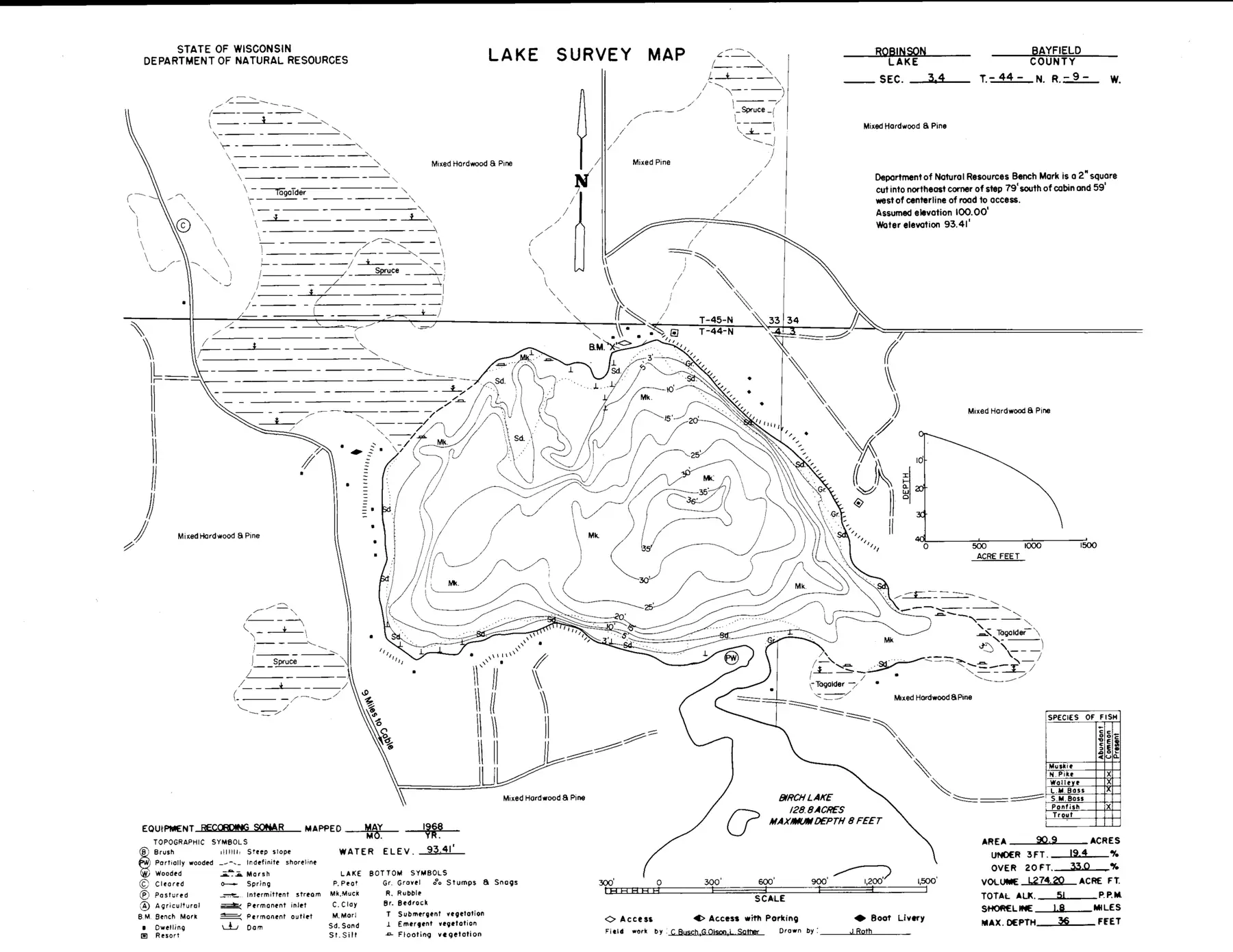 DNR survey map of Robinson Lake