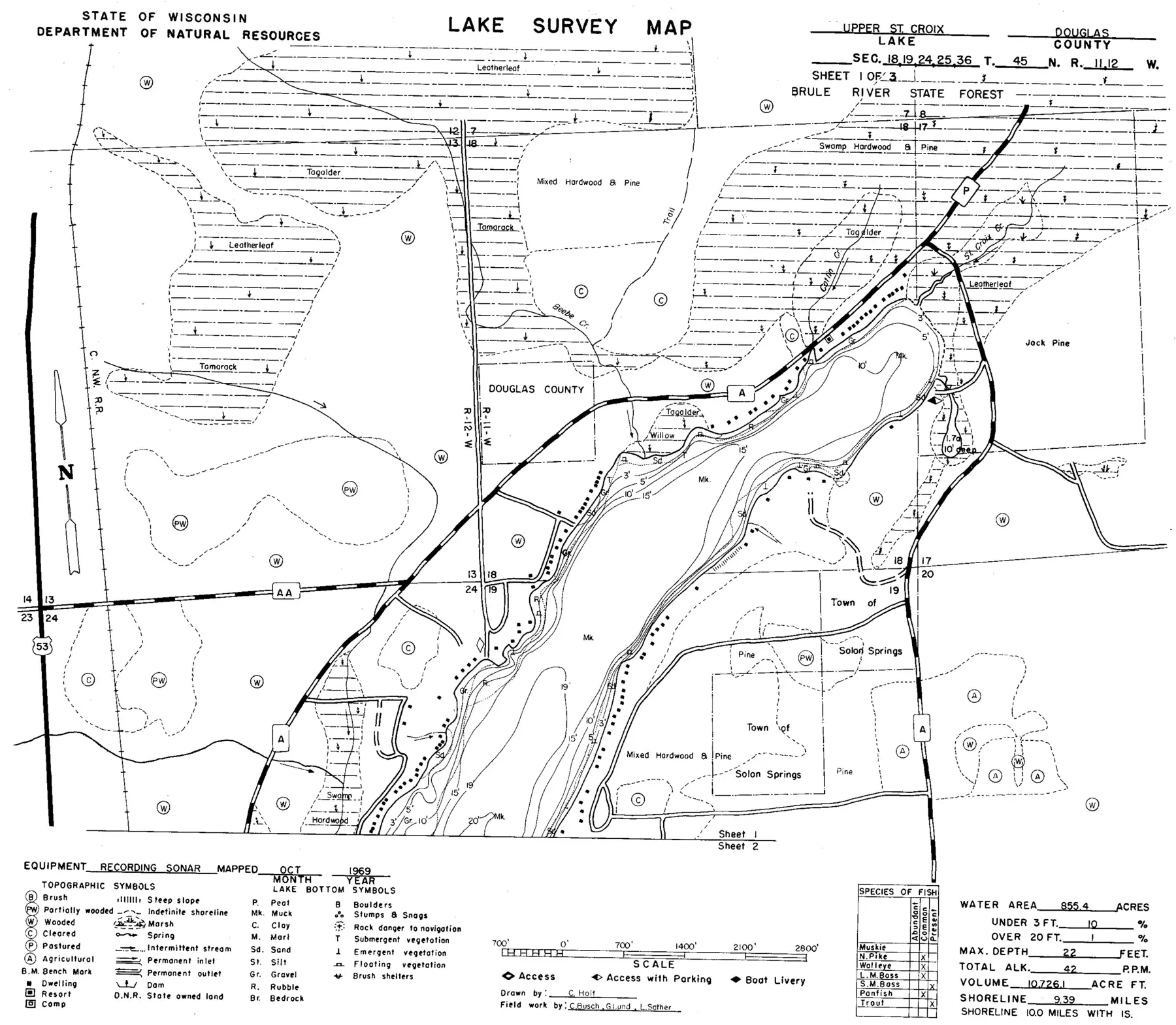 DNR survey map of Upper Saint Croix Lake