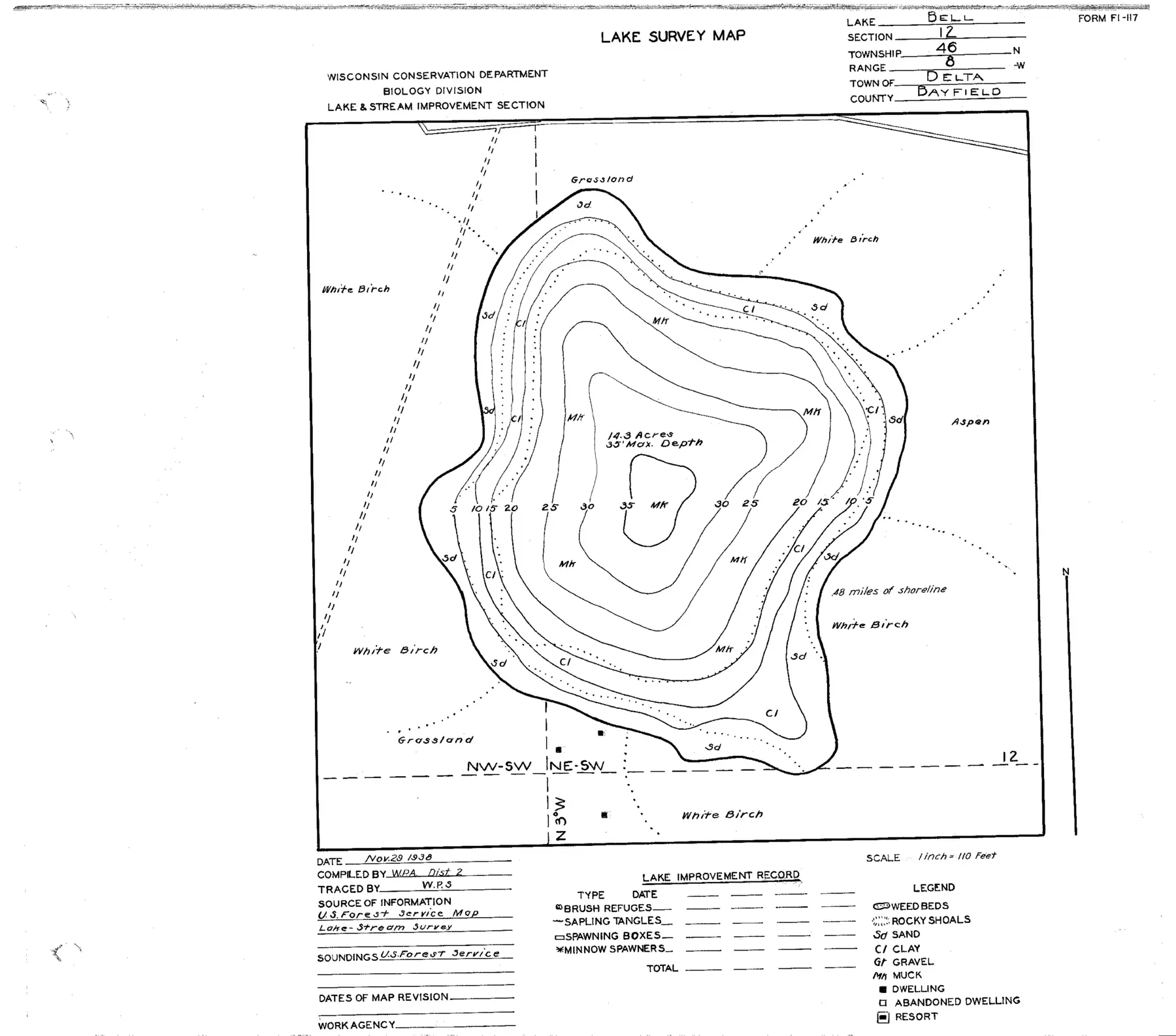 DNR survey map of Bell Lake