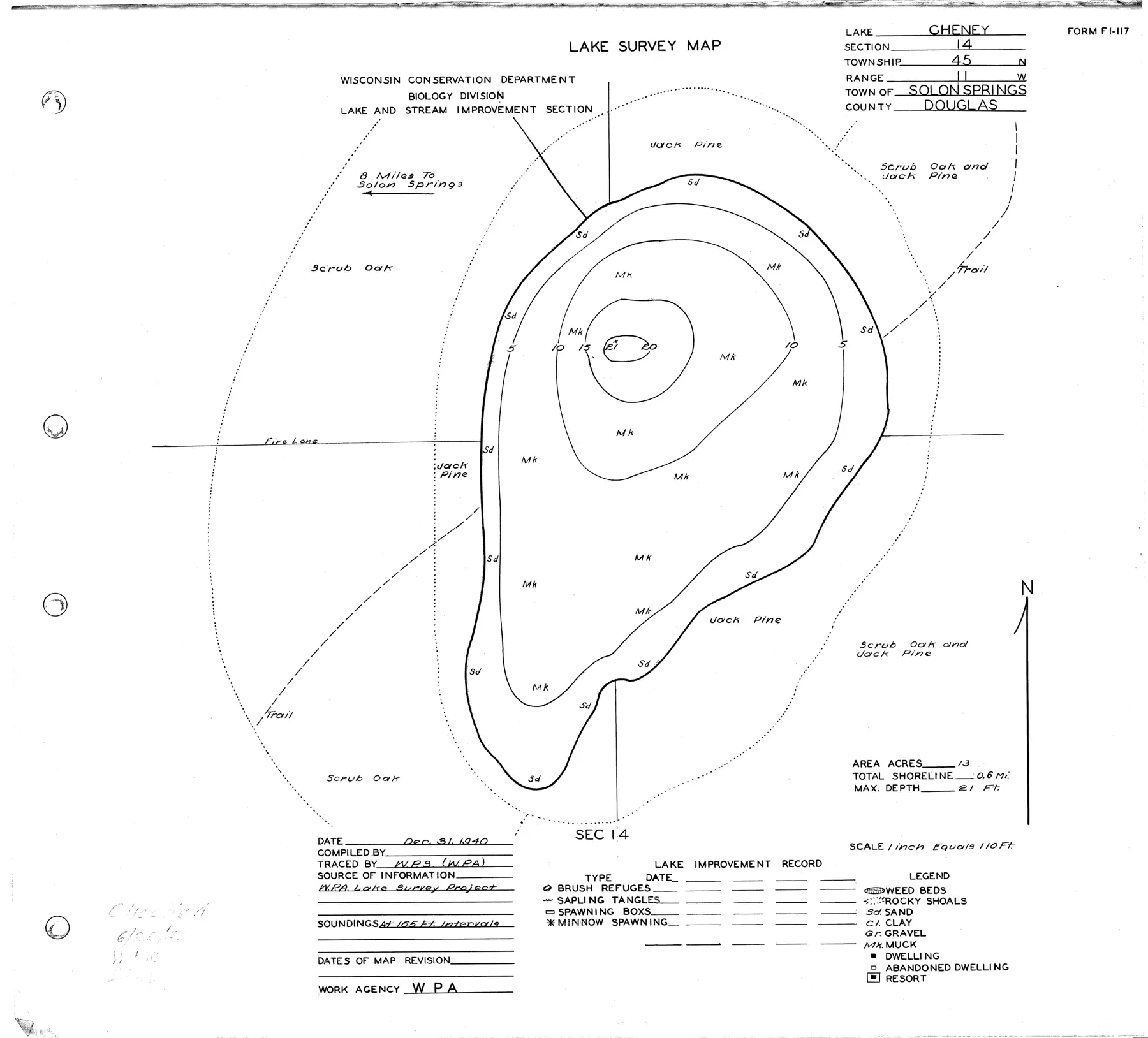 DNR survey map of Cheney Lake
