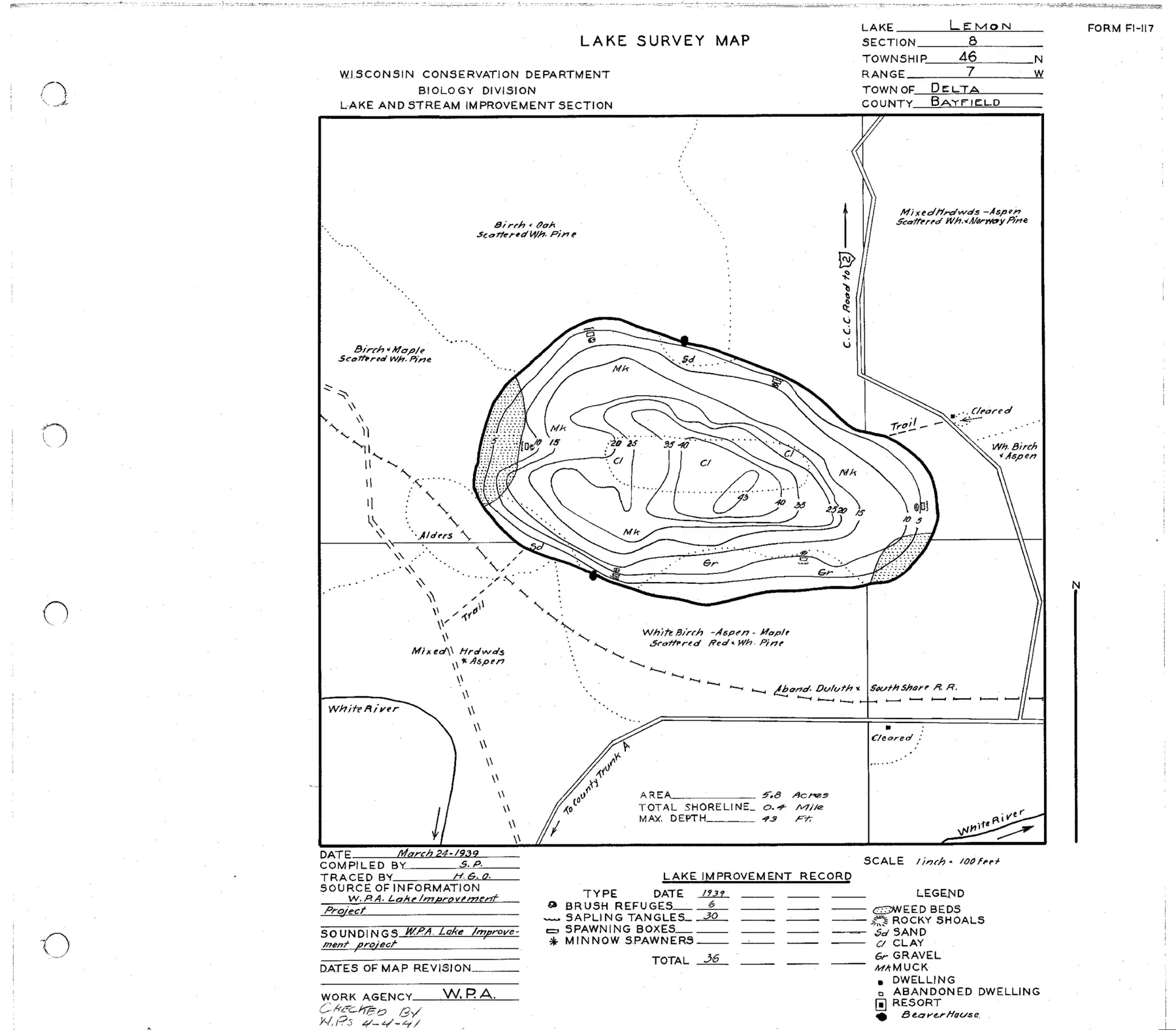 DNR survey map of Lemon Lake