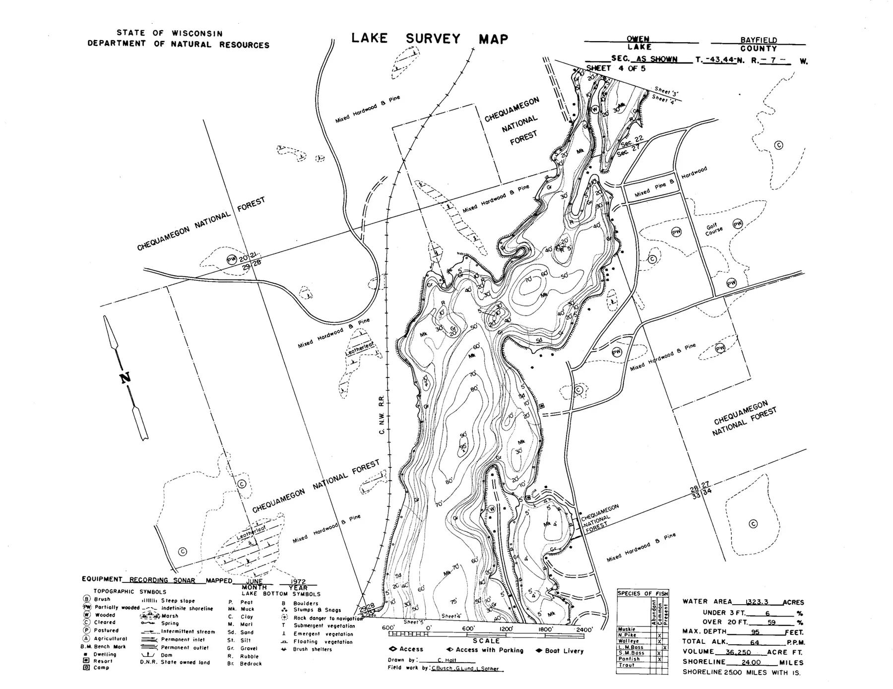 DNR survey map of Lake Owen, sheet 4 of 5. Tap to zoom.