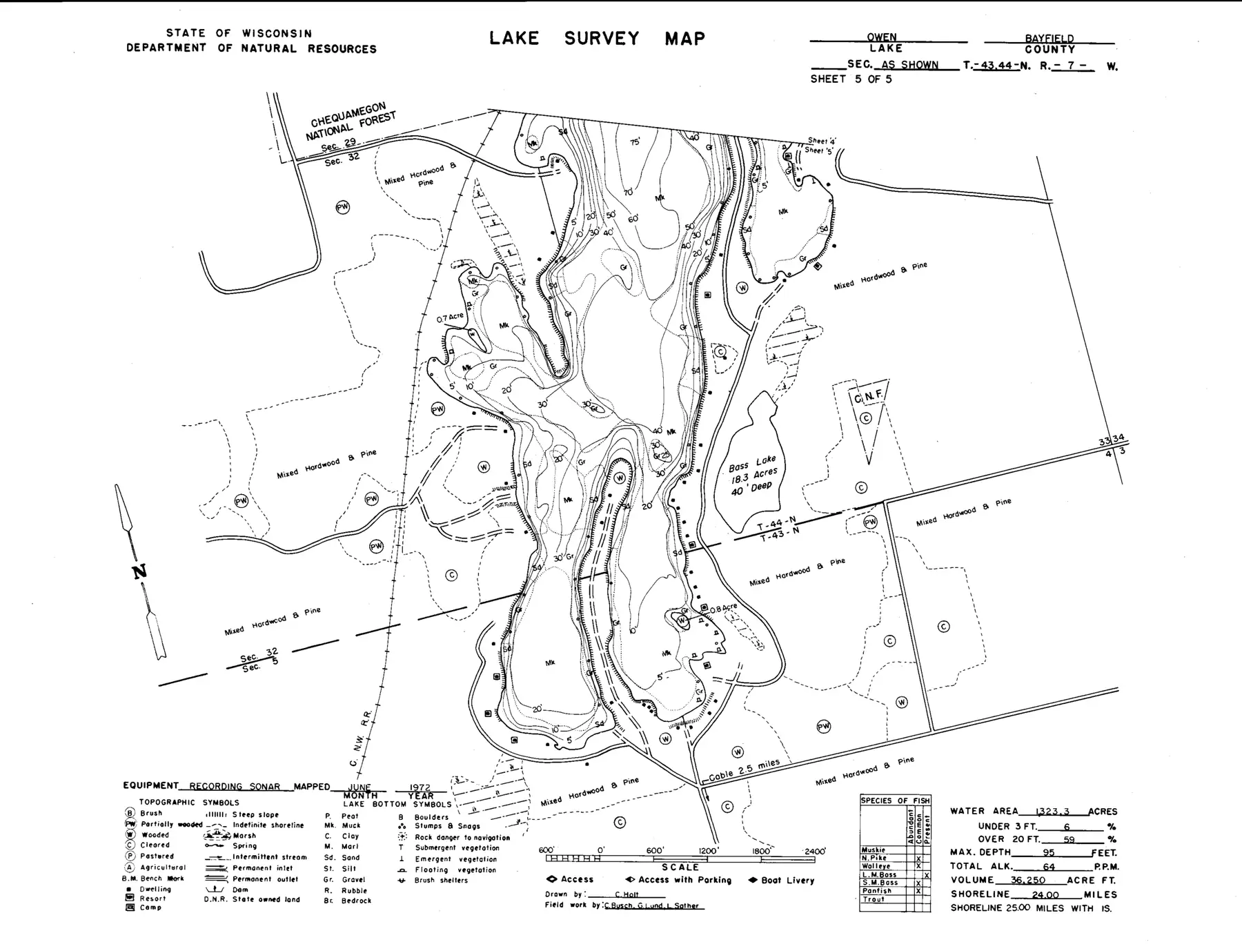DNR survey map of Lake Owen, sheet 5 of 5. Tap to zoom.