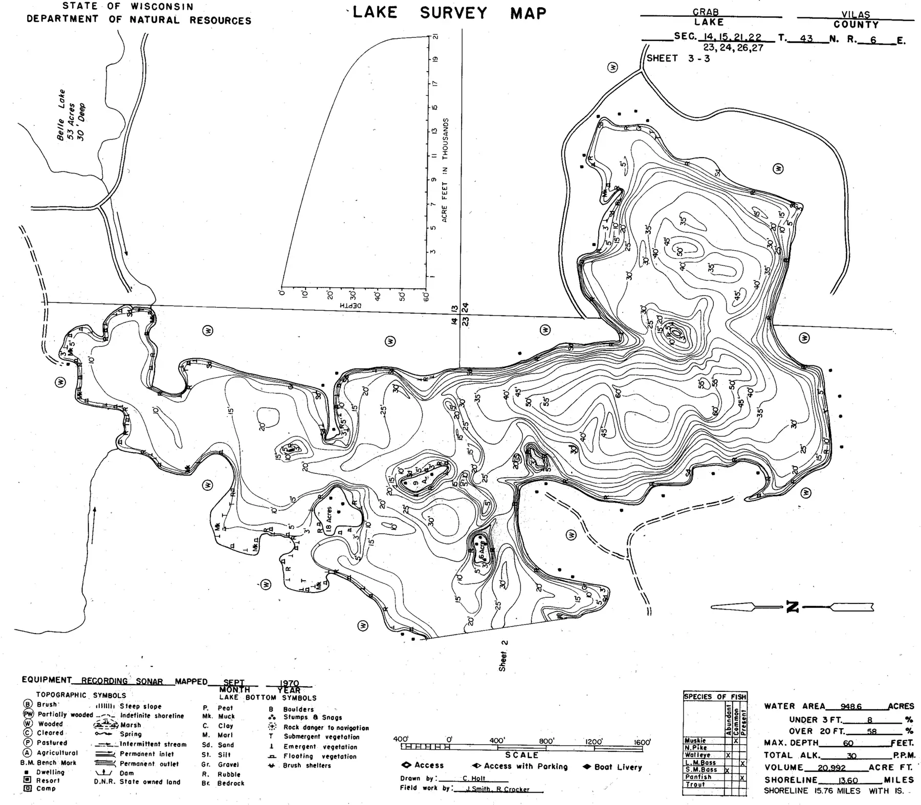 DNR survey map of Crab Lake, sheet 3 of 3. Tap to zoom.