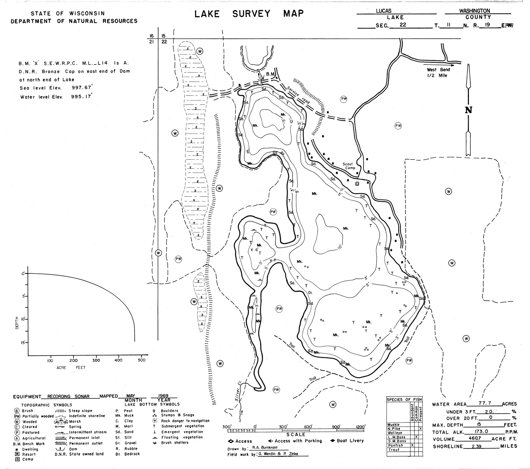 DNR survey map of Lucas Lake