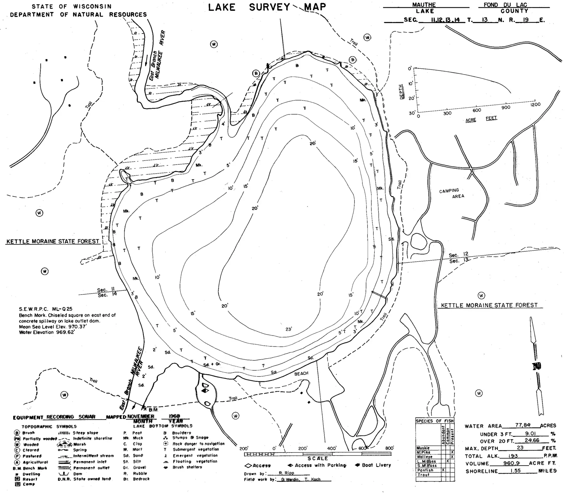 DNR survey map of Mauthe Lake