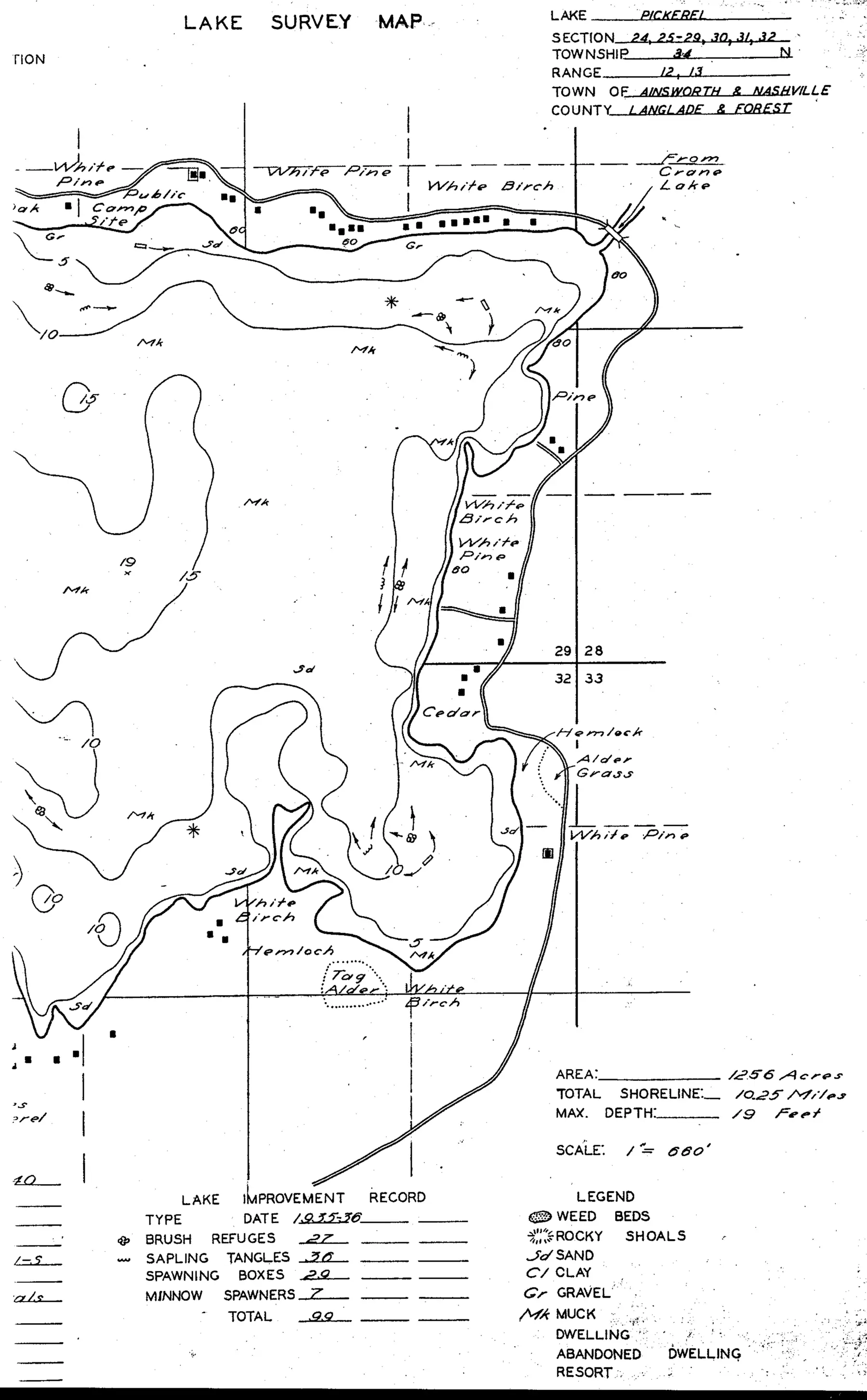 DNR survey map of Pickerel Lake, sheet 3 of 6. Tap to zoom.