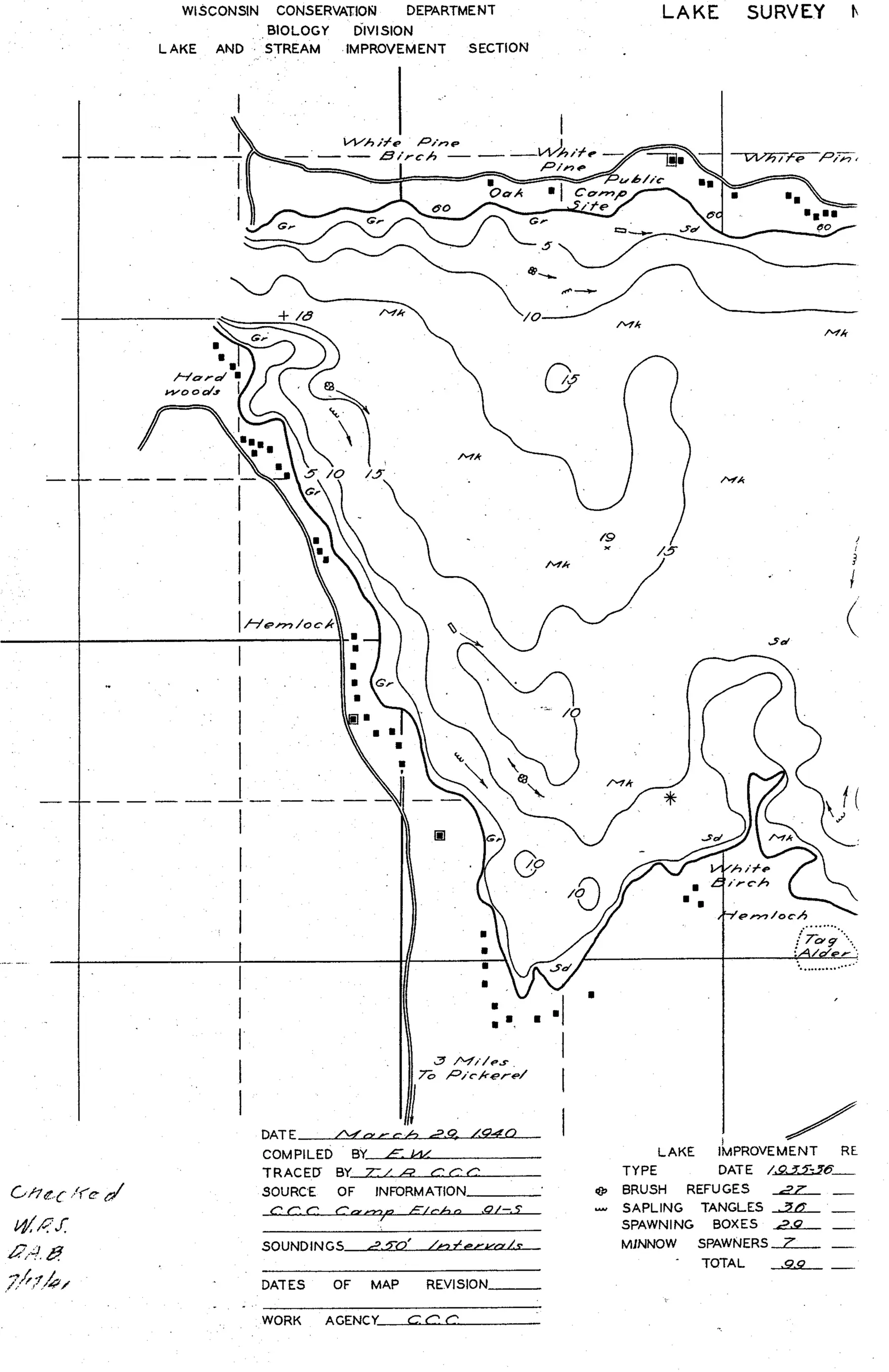 DNR survey map of Pickerel Lake, sheet 4 of 6. Tap to zoom.