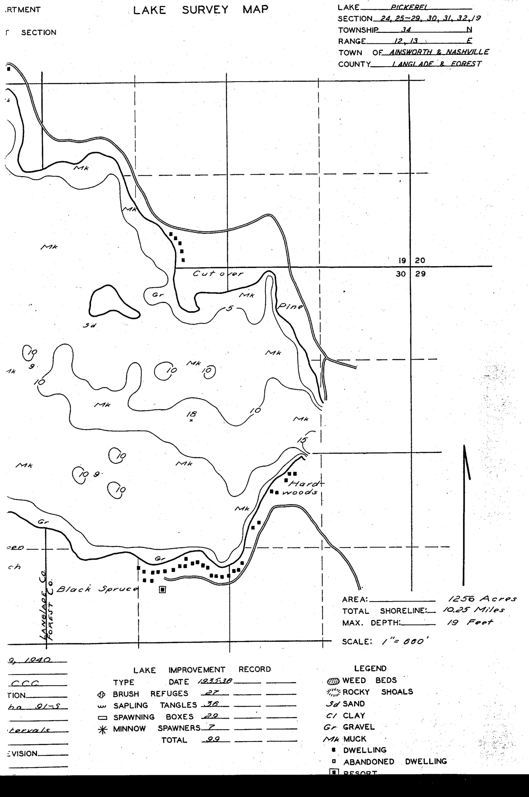 DNR survey map of Pickerel Lake, sheet 5 of 6. Tap to zoom.