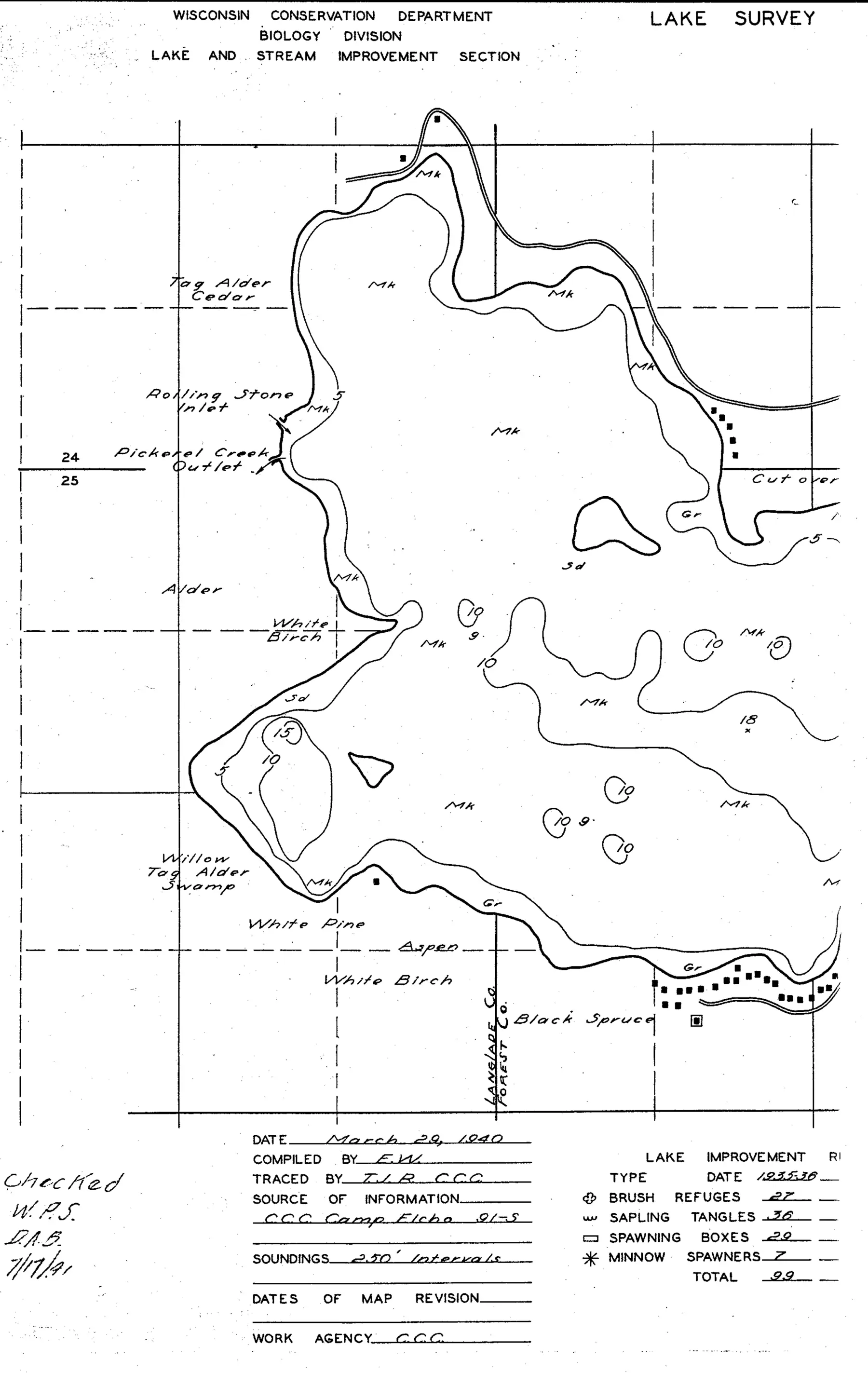 DNR survey map of Pickerel Lake, sheet 6 of 6. Tap to zoom.