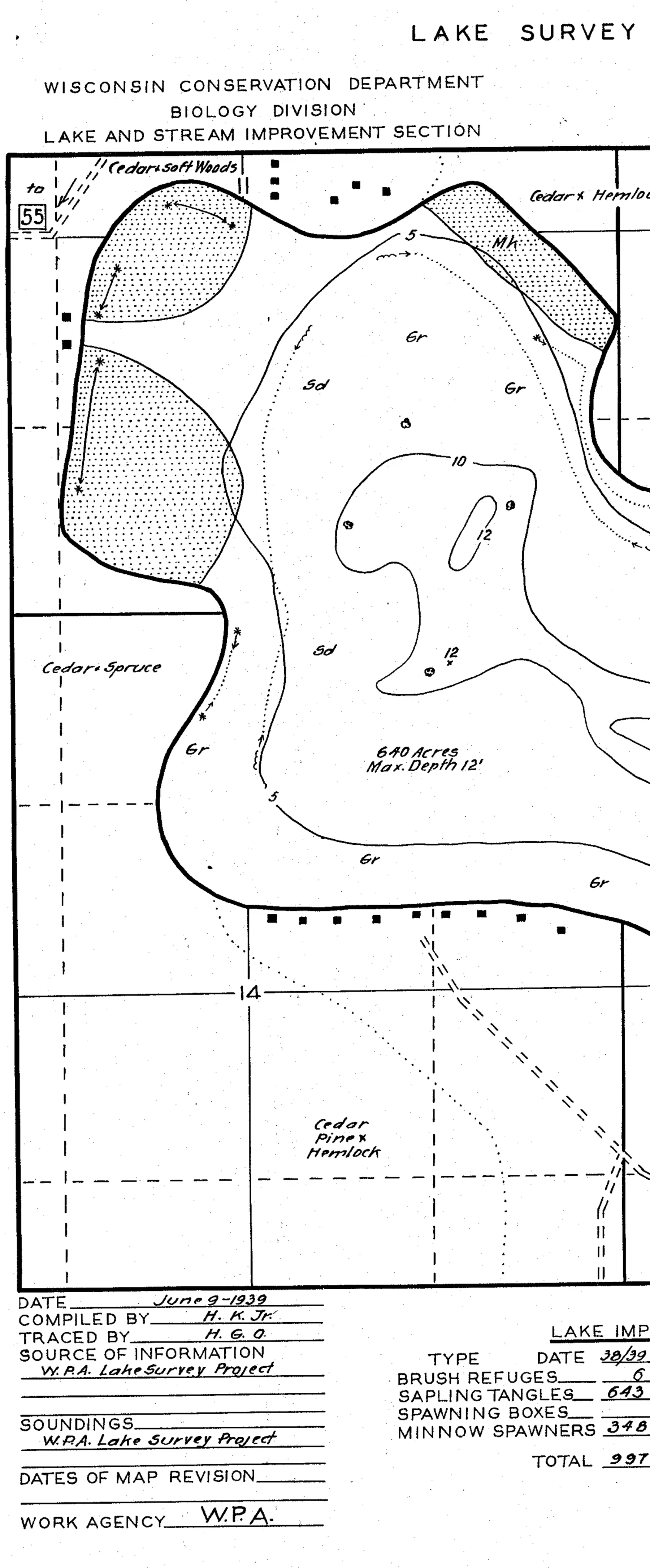 DNR survey map of Rolling Stone Lake, sheet 3 of 3. Tap to zoom.