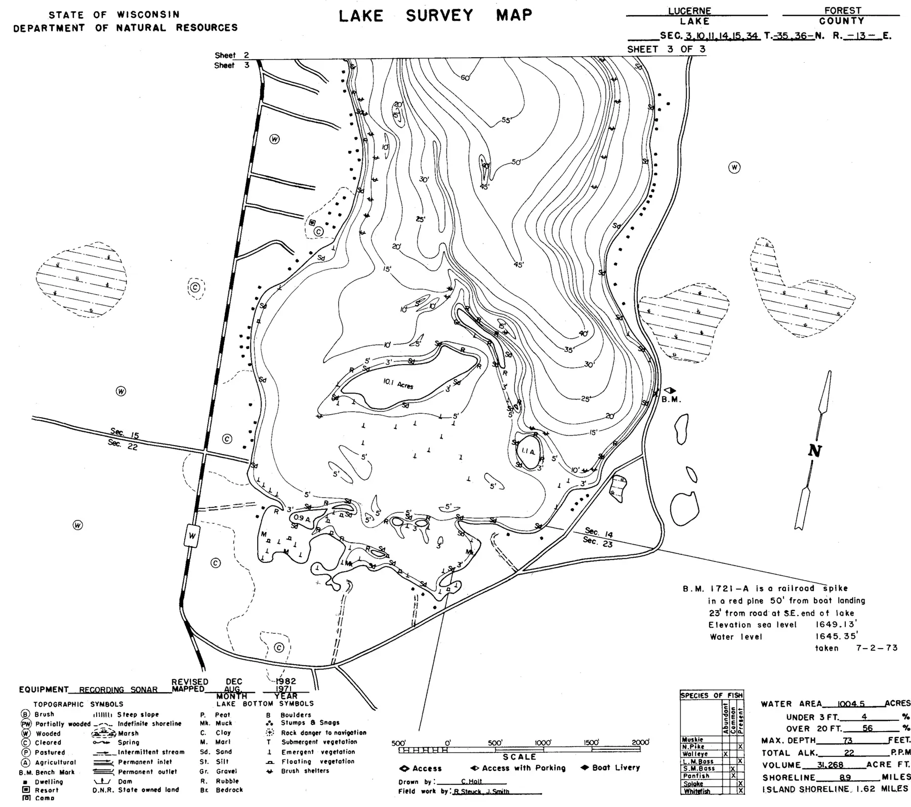 DNR survey map of Lake Lucerne, sheet 3 of 3. Tap to zoom.