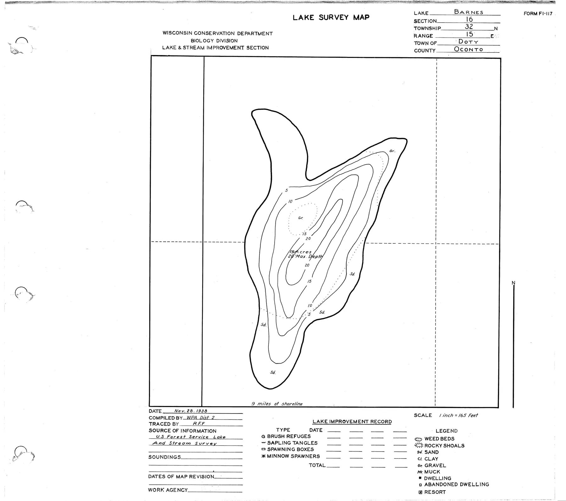 DNR survey map of Barnes Lake