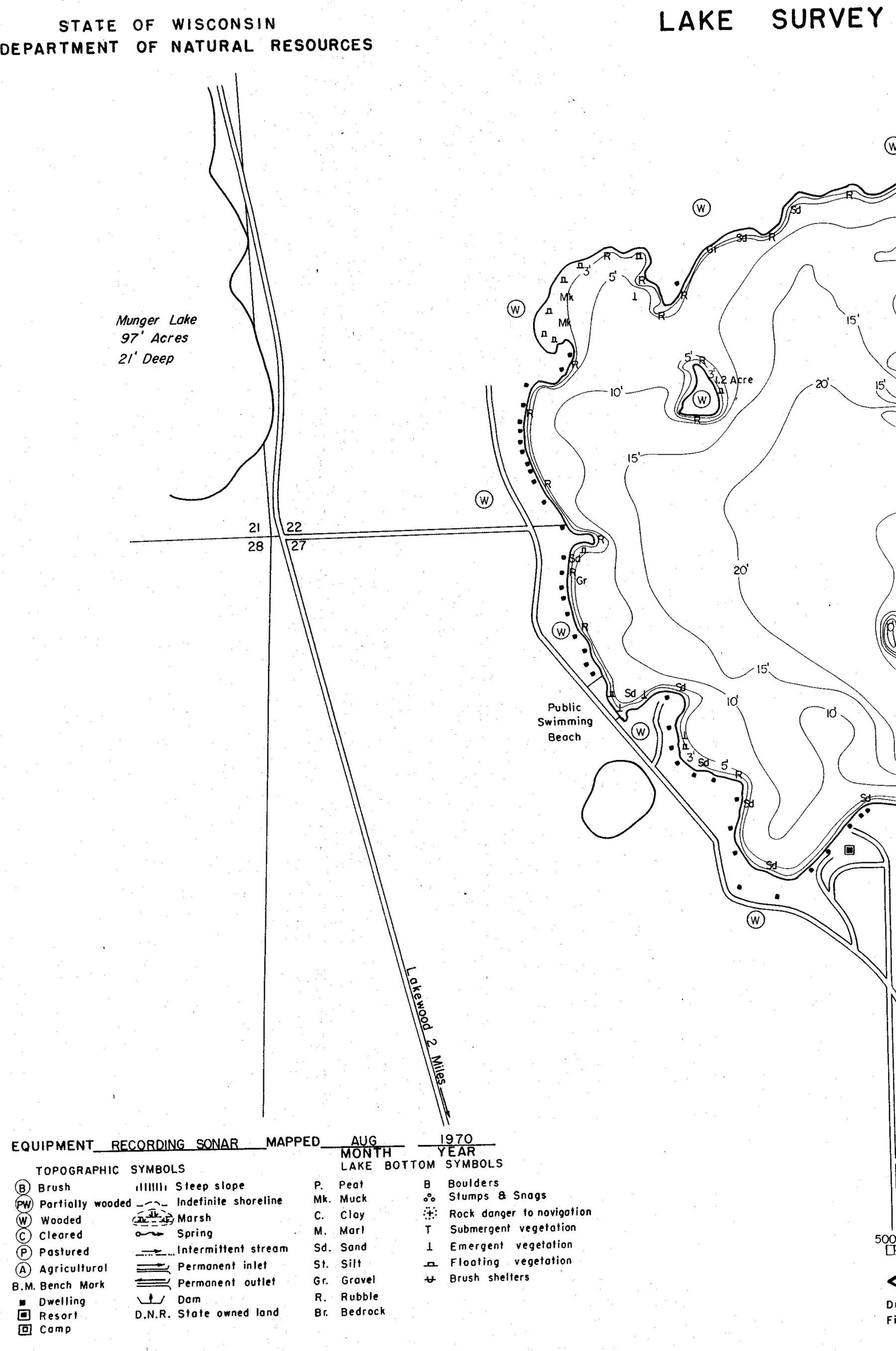 DNR survey map of Wheeler Lake, sheet 3 of 3. Tap to zoom.