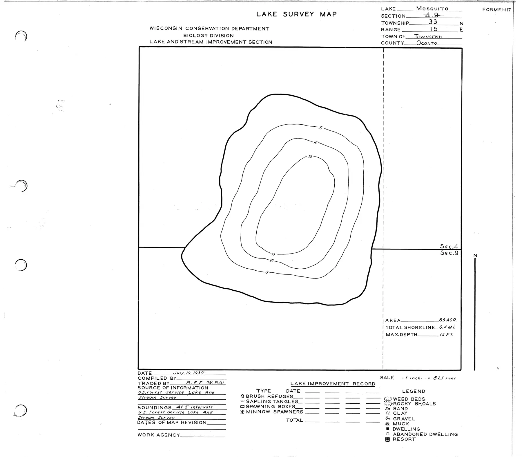 DNR survey map of Mosquito Lake