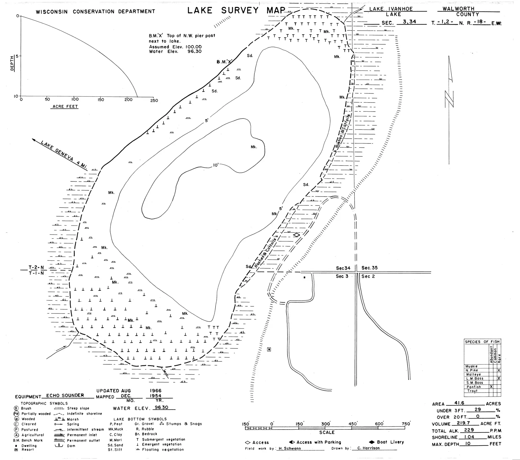 DNR survey map of Lake Ivanhoe