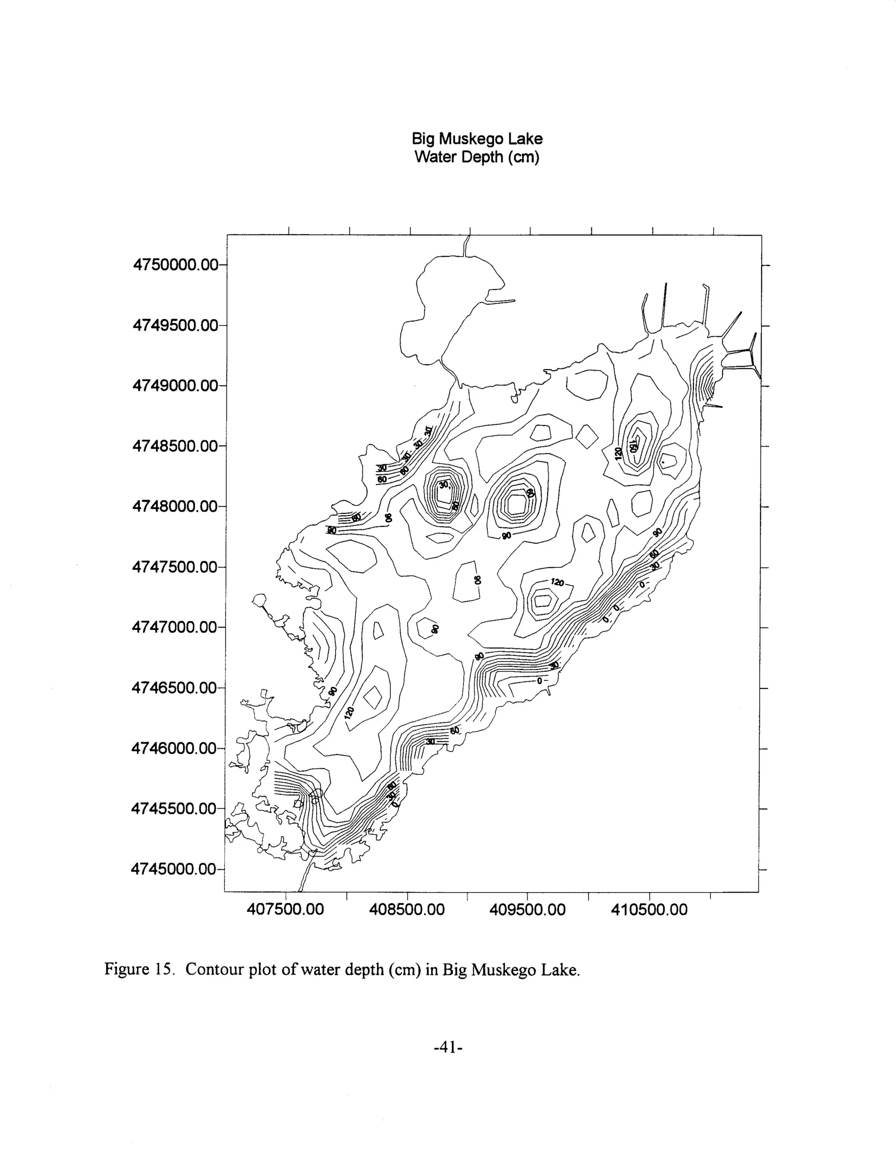 DNR survey map of Big Muskego Lake, sheet 1 of 2, with depths in feet. Tap to zoom.