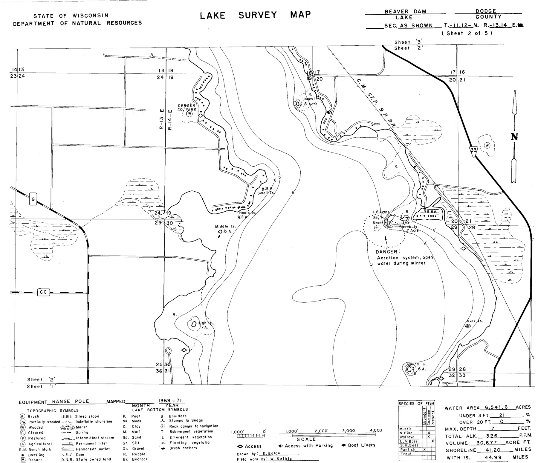 DNR survey map of Beaver Dam Lake, sheet 3 of 6. Tap to zoom.