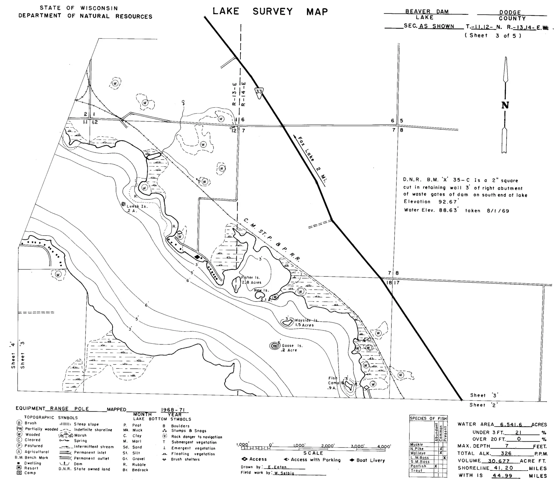 DNR survey map of Beaver Dam Lake, sheet 4 of 6. Tap to zoom.