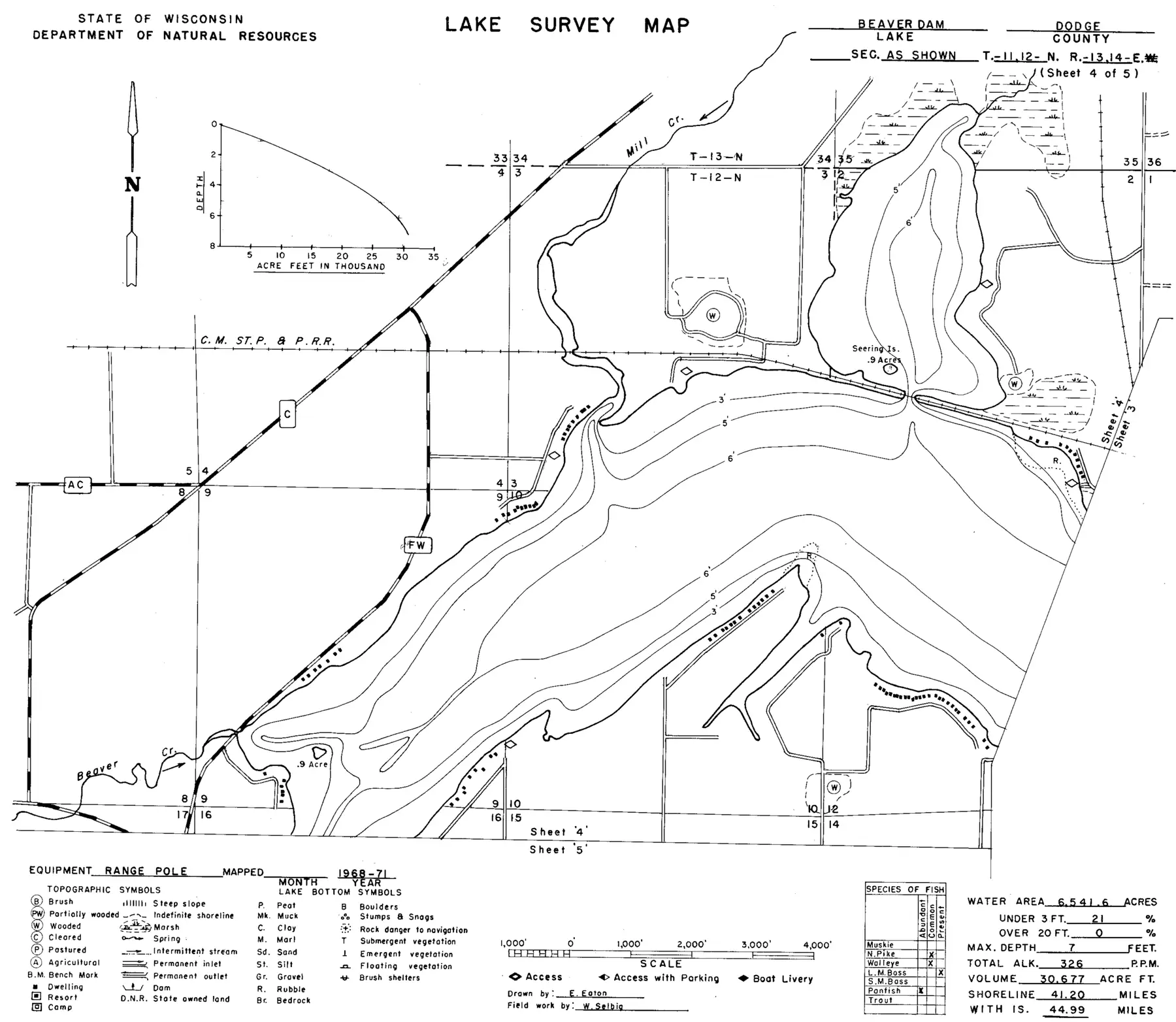 DNR survey map of Beaver Dam Lake, sheet 5 of 6. Tap to zoom.