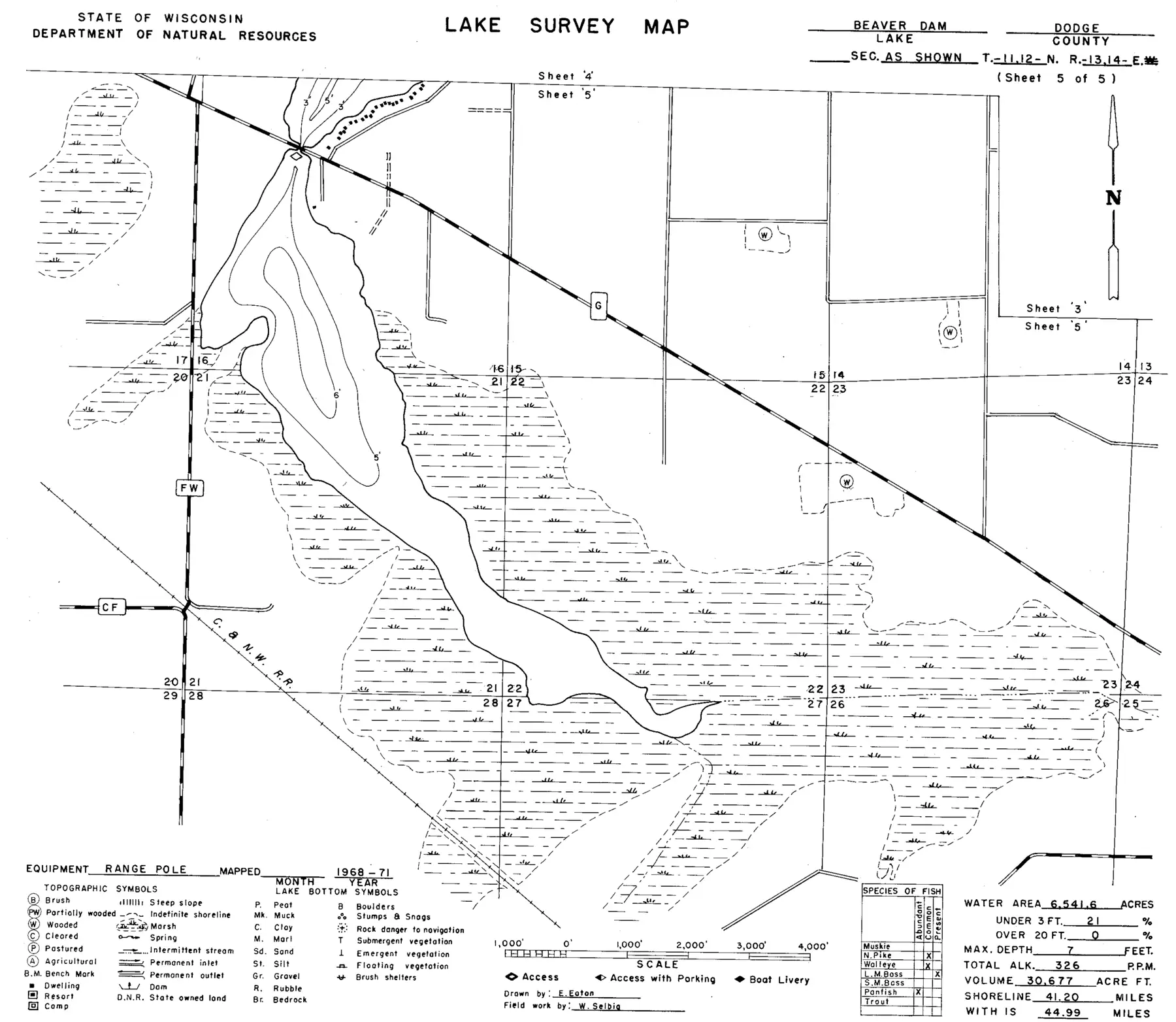 DNR survey map of Beaver Dam Lake, sheet 6 of 6. Tap to zoom.