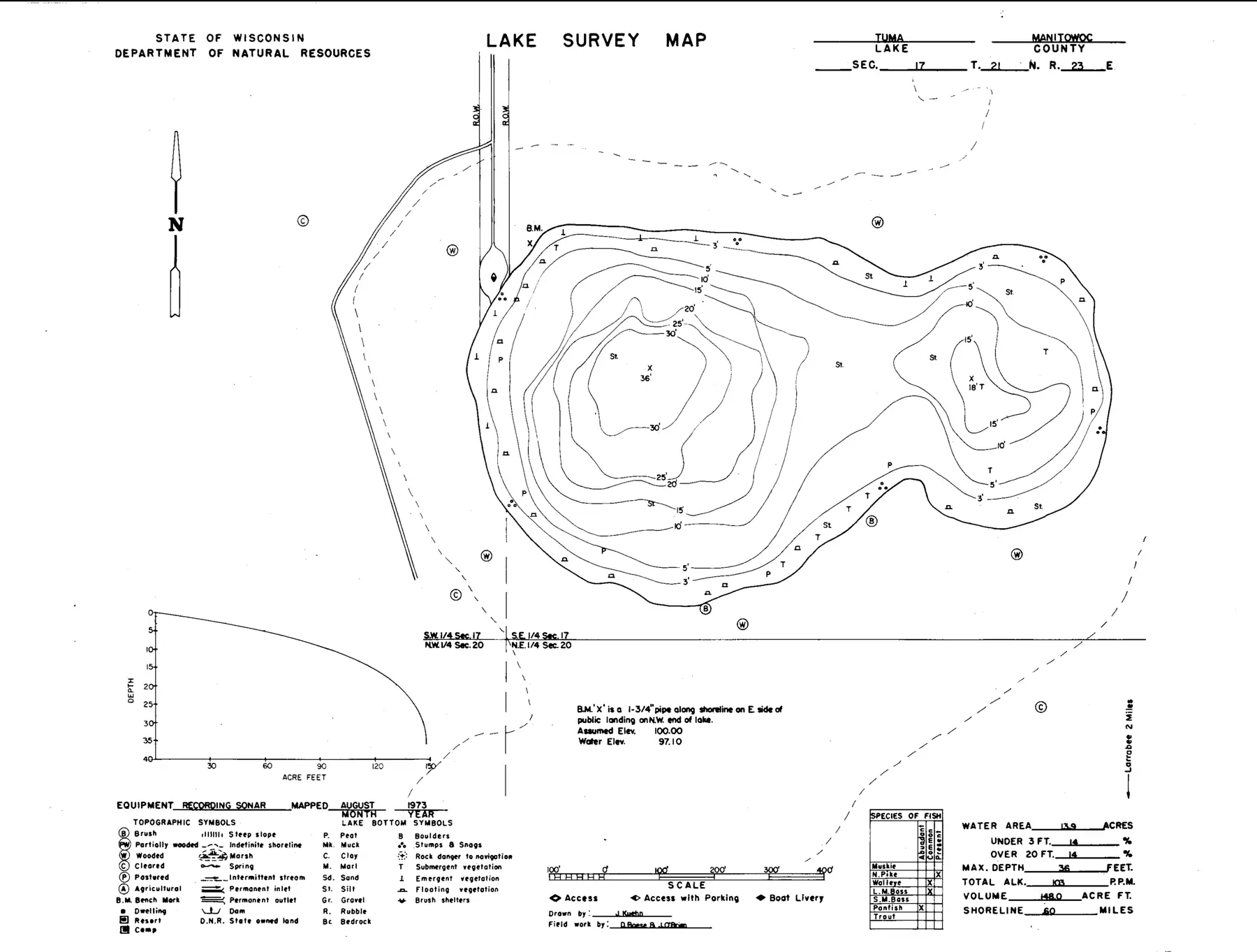 DNR survey map of Tuma Lake
