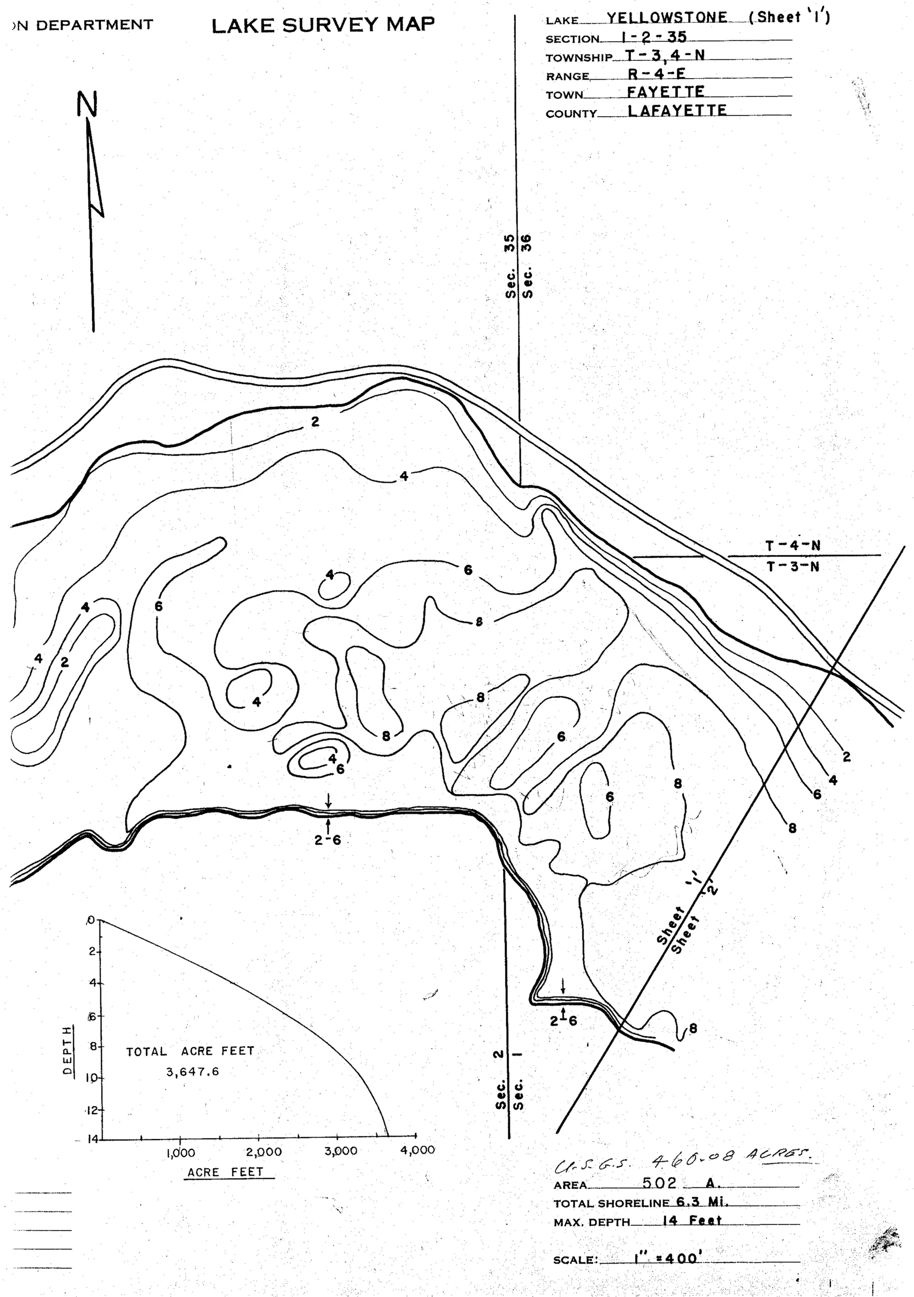 DNR survey map of Yellowstone Lake, sheet 3 of 6. Tap to zoom.