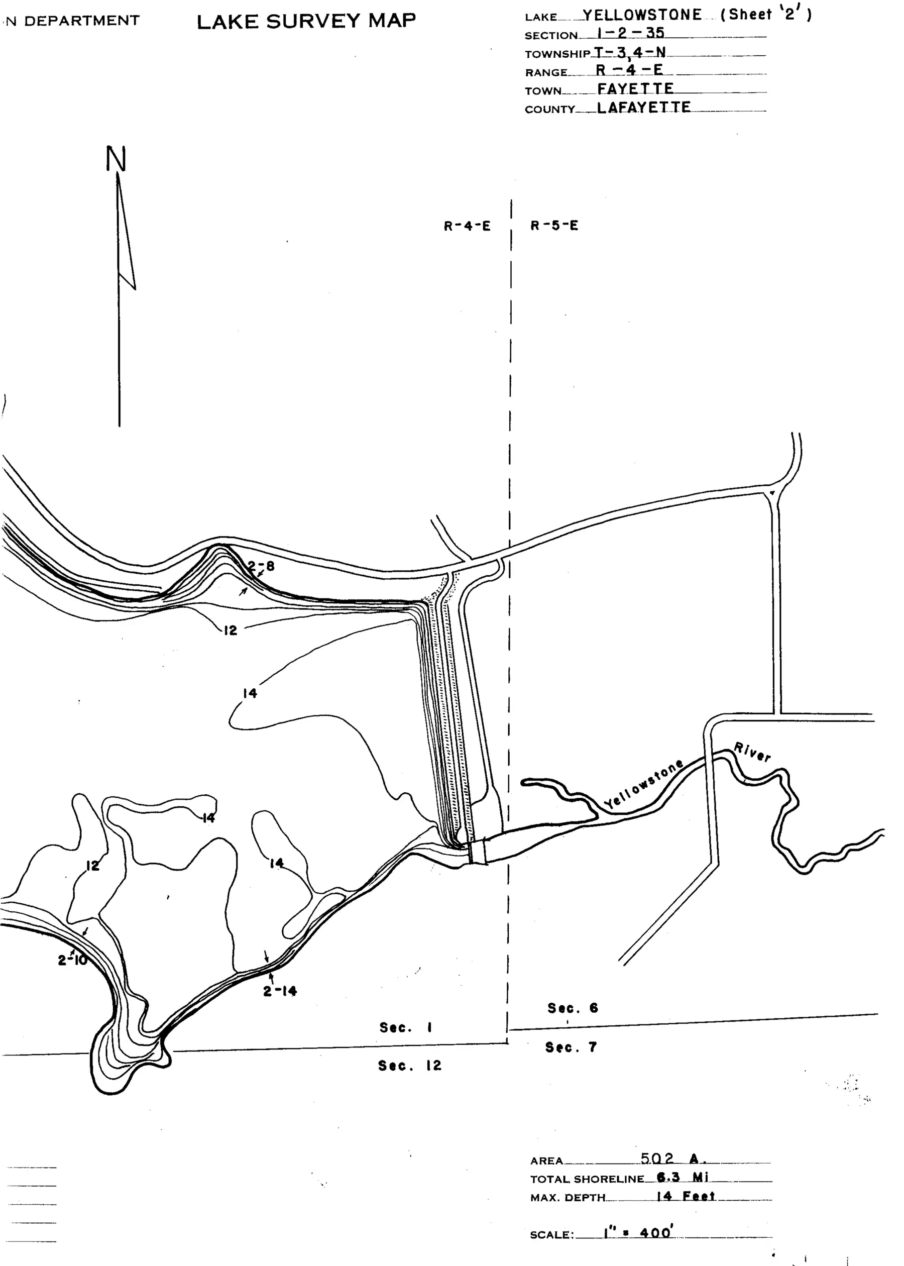 DNR survey map of Yellowstone Lake, sheet 5 of 6. Tap to zoom.