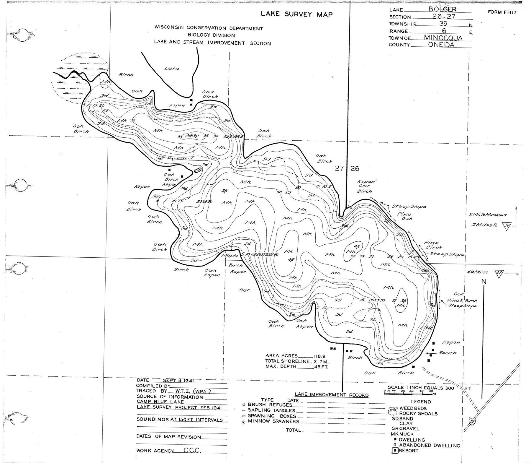 DNR survey map of Bolger Lake