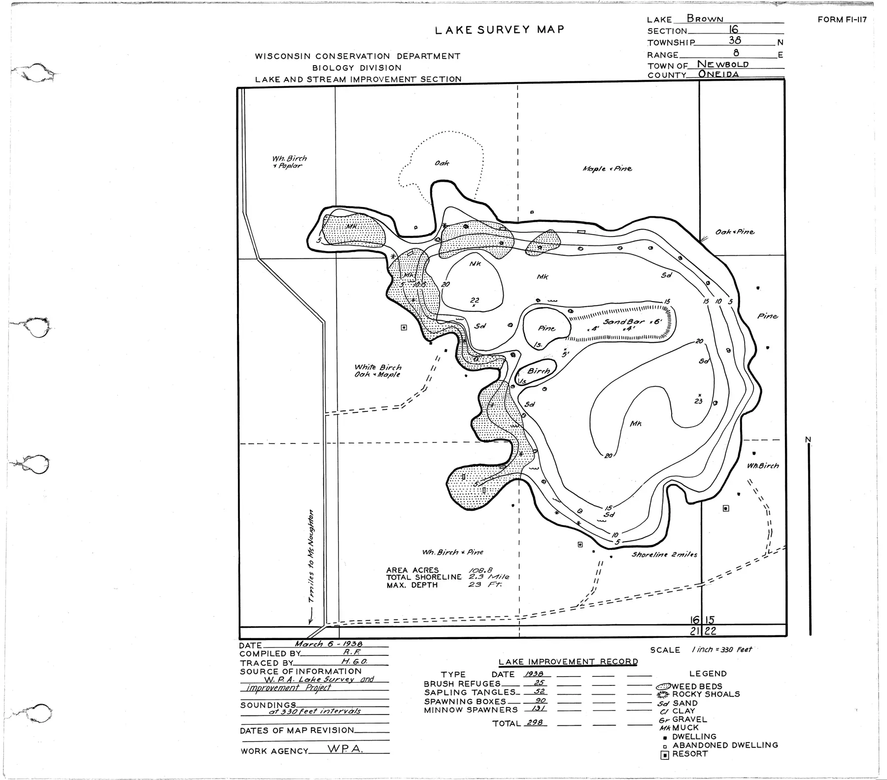 DNR survey map of Brown Lake