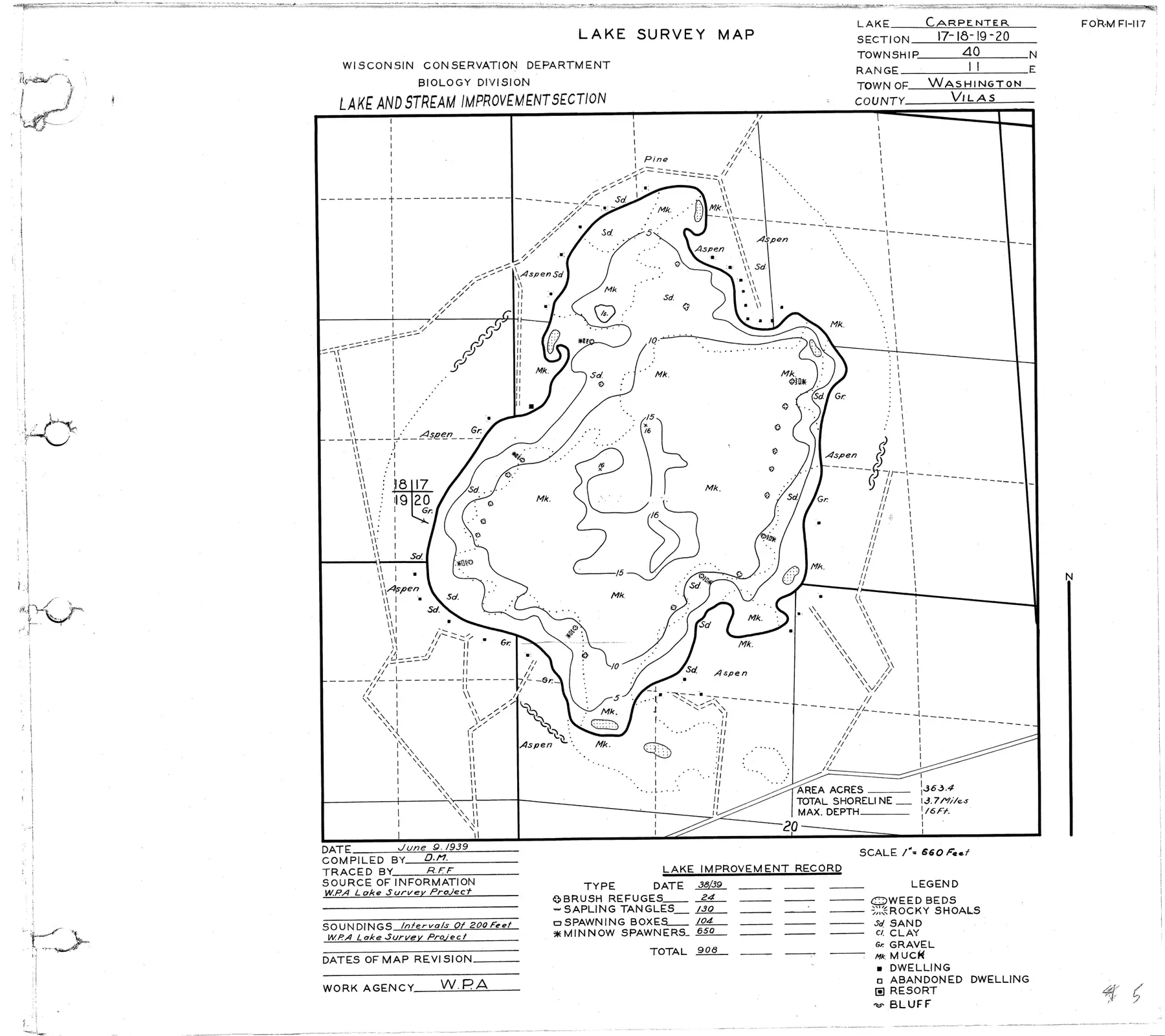 DNR survey map of Carpenter Lake