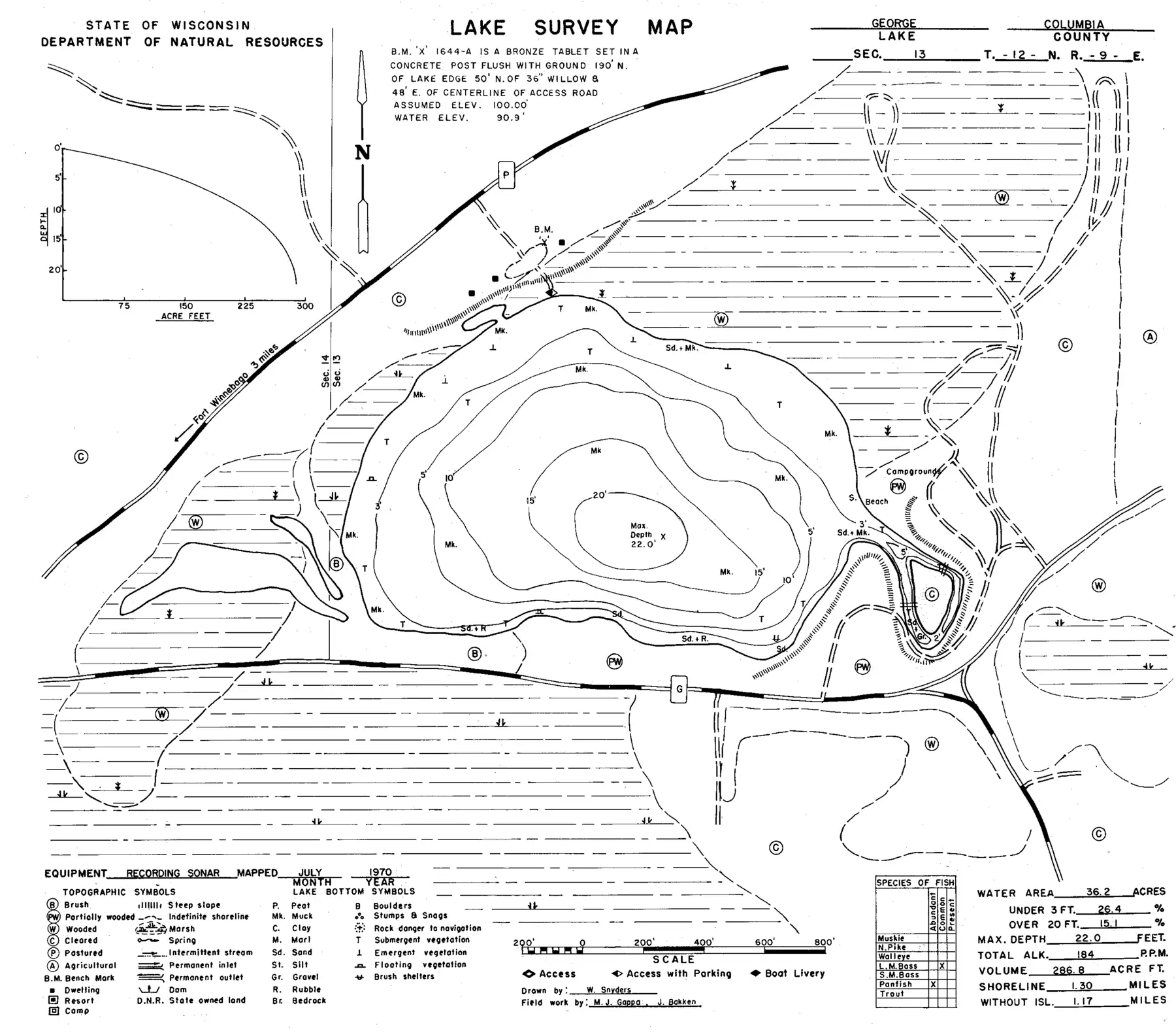 DNR survey map of Lake George